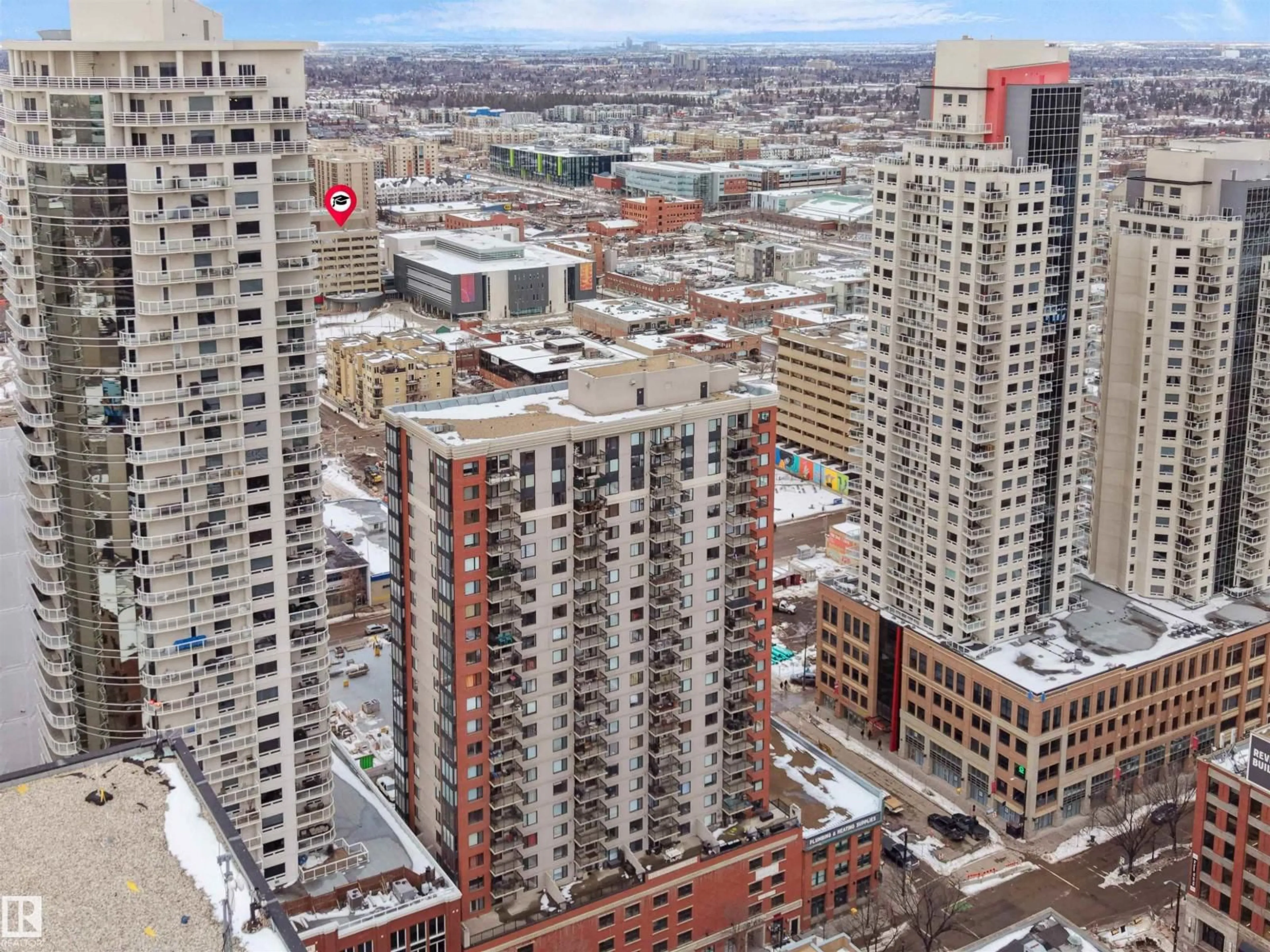 A pic from outside/outdoor area/front of a property/back of a property/a pic from drone, city buildings view from balcony for 1604 104 ST NW, Edmonton Alberta T5J1A7