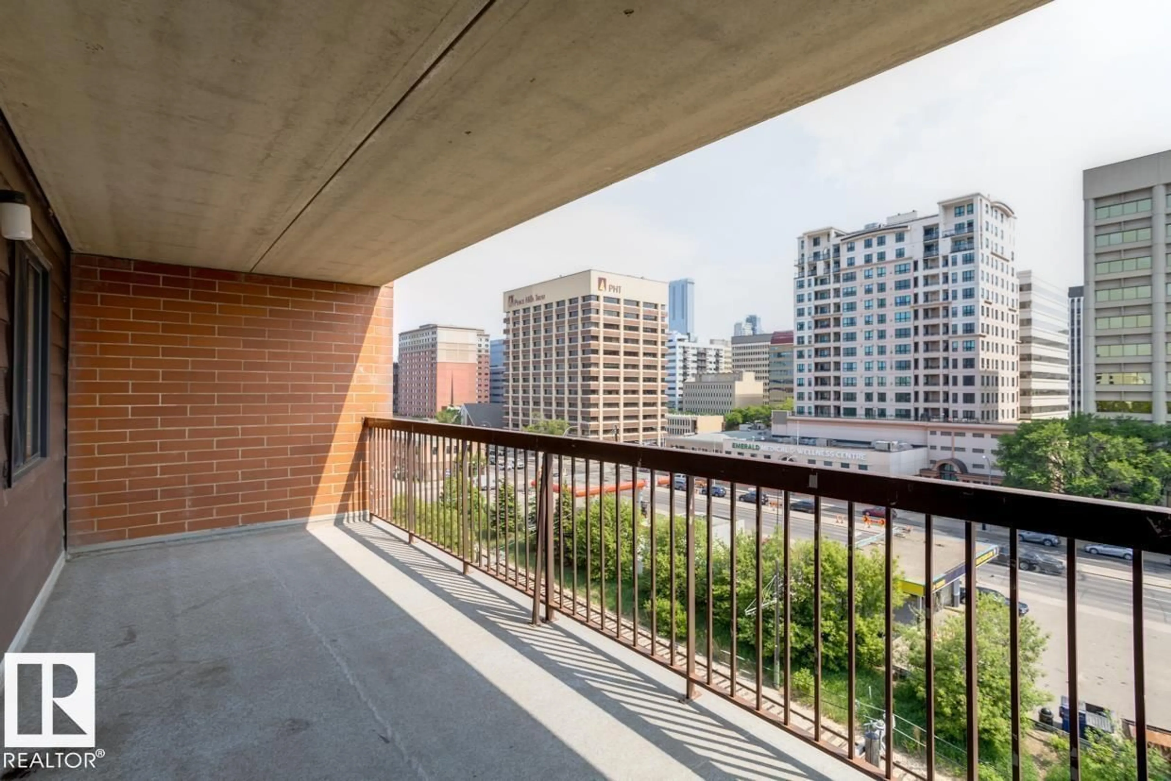 Balcony in the apartment, city buildings view from balcony for 9917 - 405 110 ST, Edmonton Alberta T5K2N4