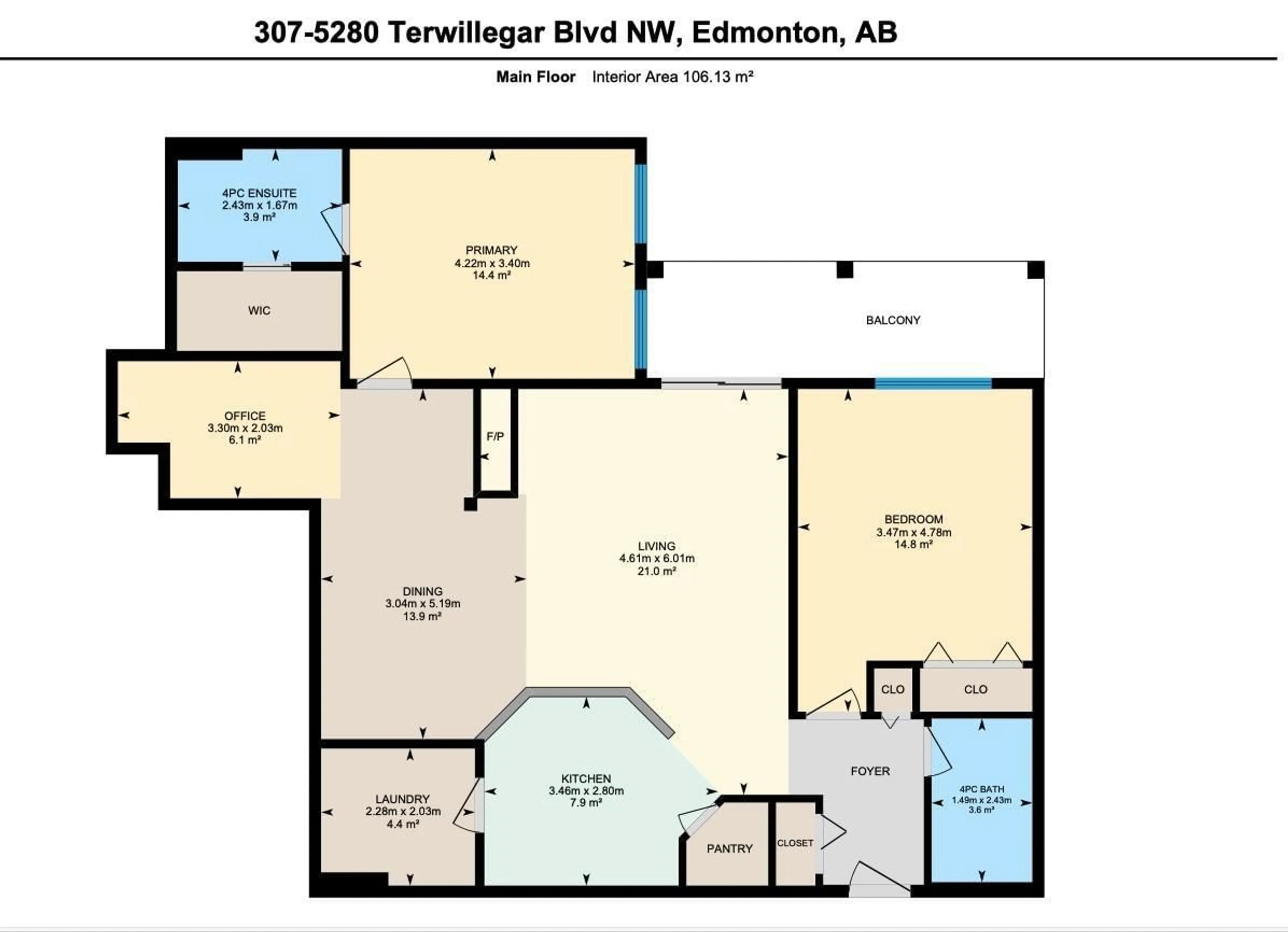 Floor plan for #307 - 5280 TERWILLEGAR BV, Edmonton Alberta T6R3T9