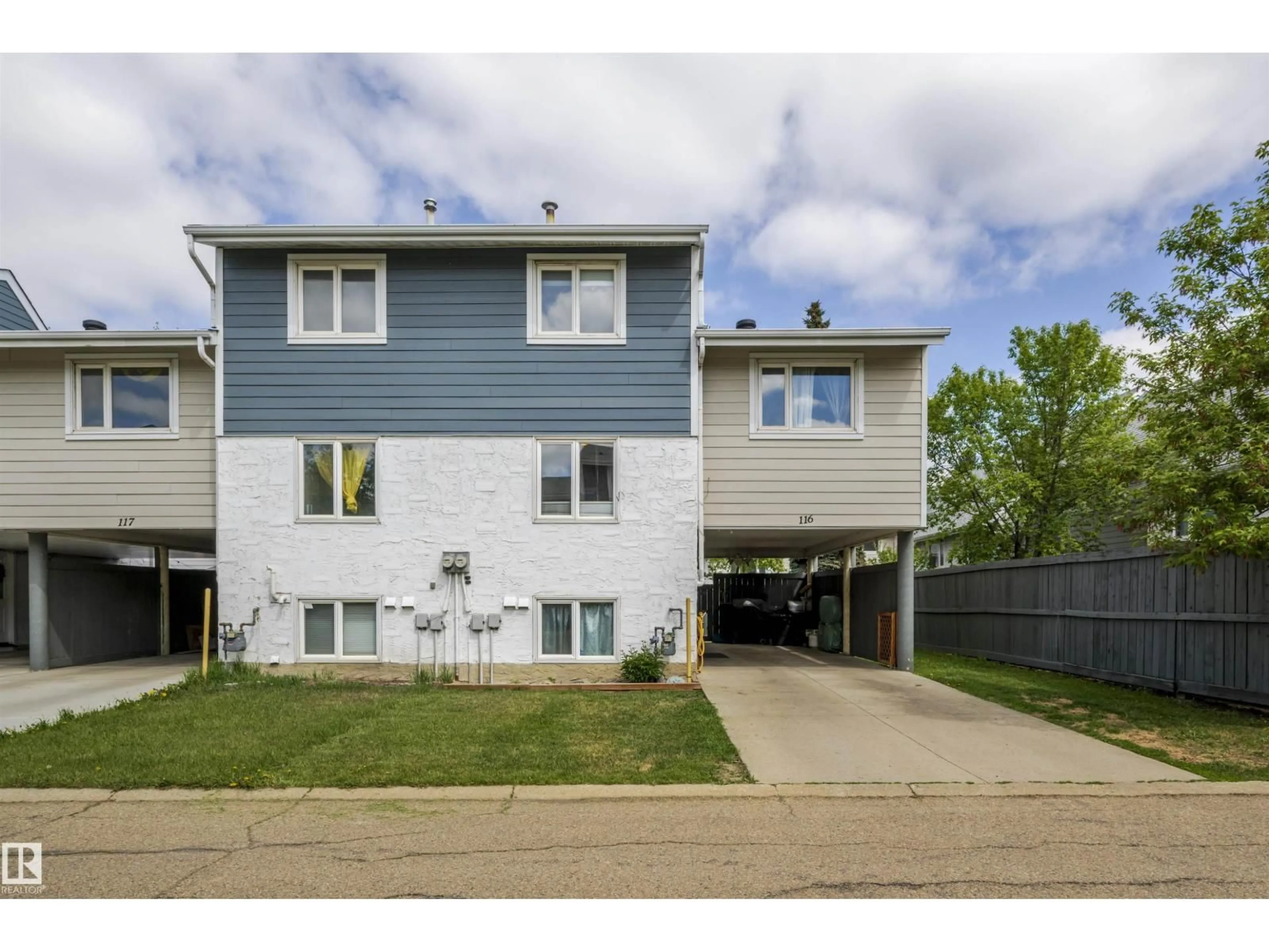 Home with vinyl exterior material, street for TWO - 116 CALLINGWOOD NW, Edmonton Alberta T5T1A3
