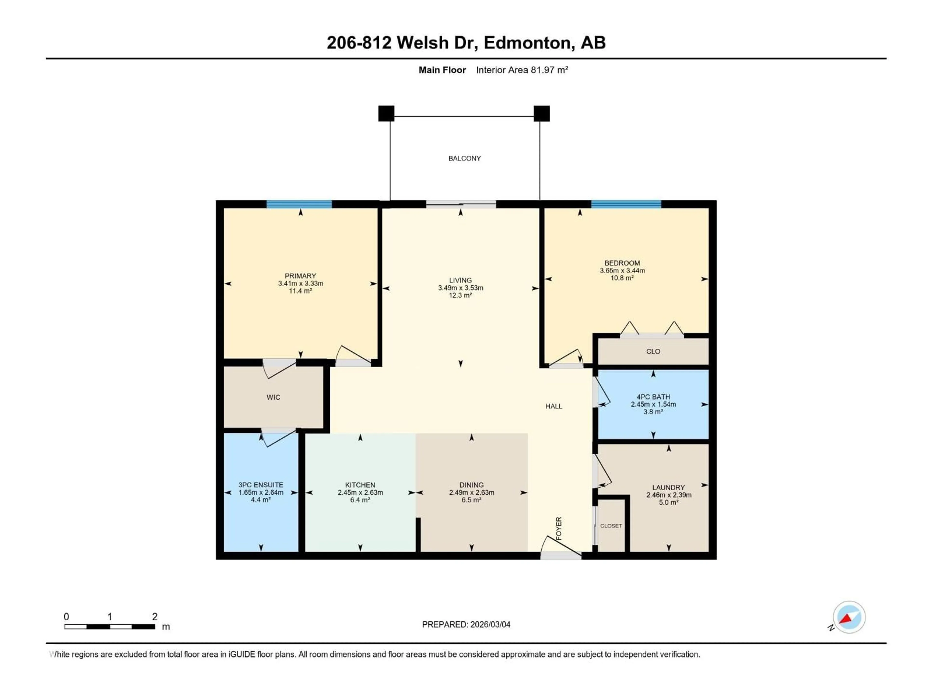 Floor plan for #206 - 206 WELSH DR, Edmonton Alberta T6X1Y7