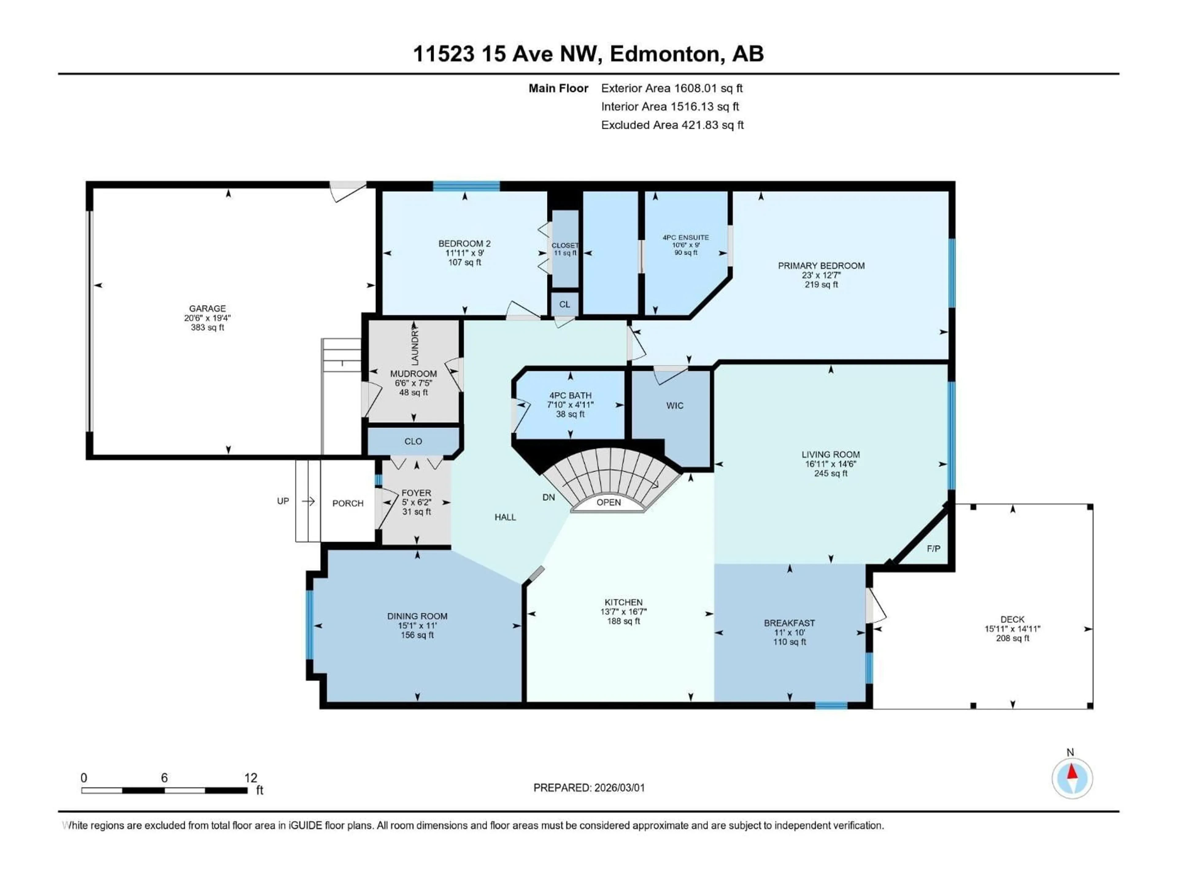Floor plan for 11523 15 AV, Edmonton Alberta T6J7C9
