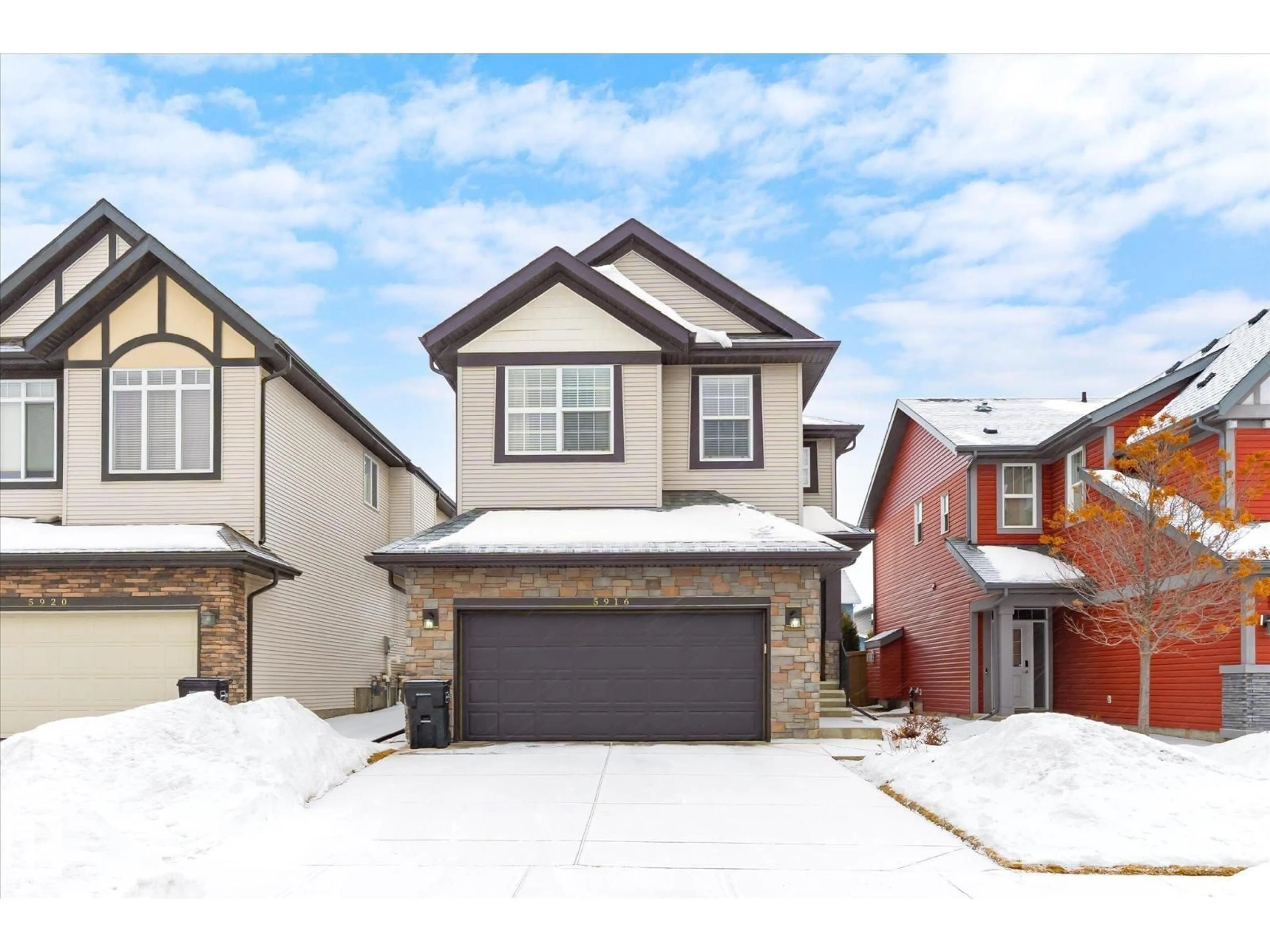 Home with brick exterior material, street for NW - 5916 175 AV, Edmonton Alberta T5Y0T4