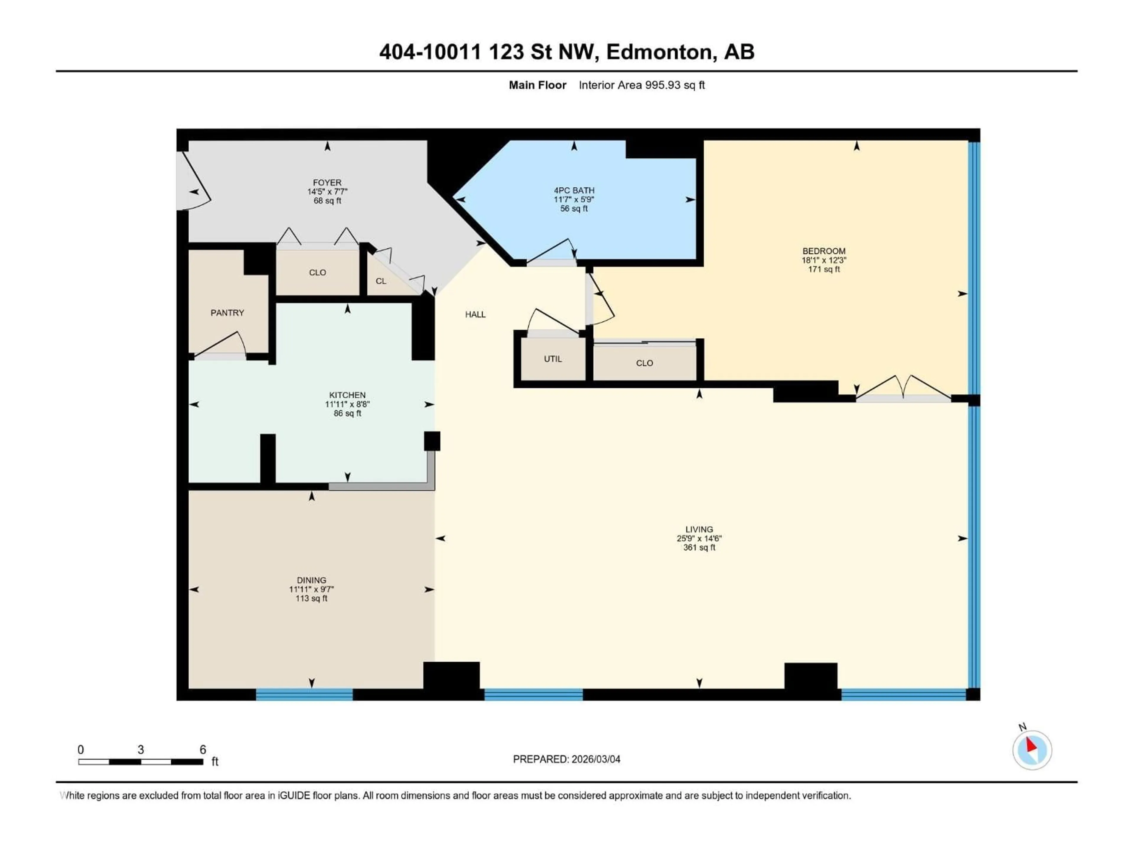 Floor plan for #404 - 10011 123 ST, Edmonton Alberta T5N1M9