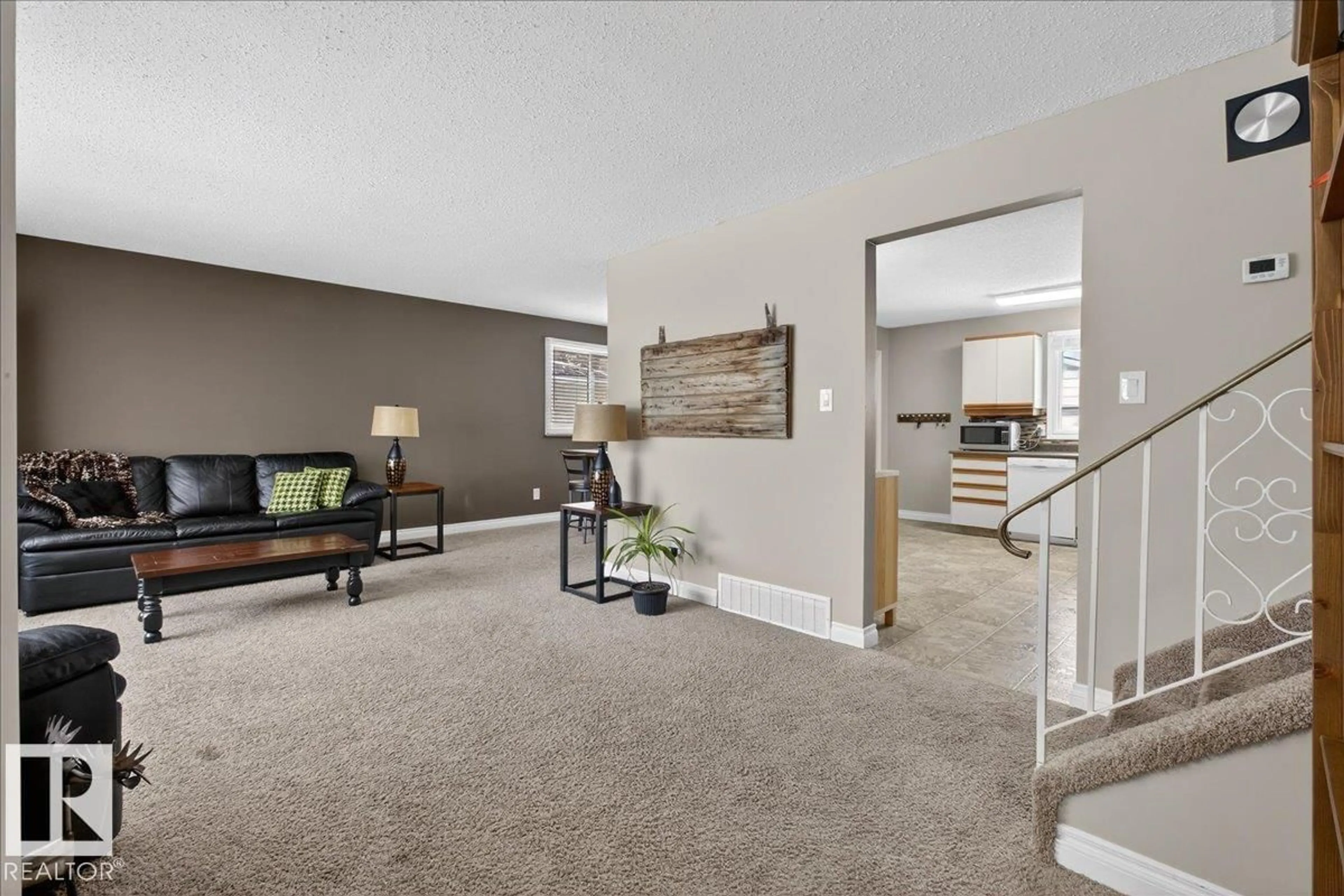 Living room with furniture, carpet floor for NW - 8804 38 AV, Edmonton Alberta T6K0E6