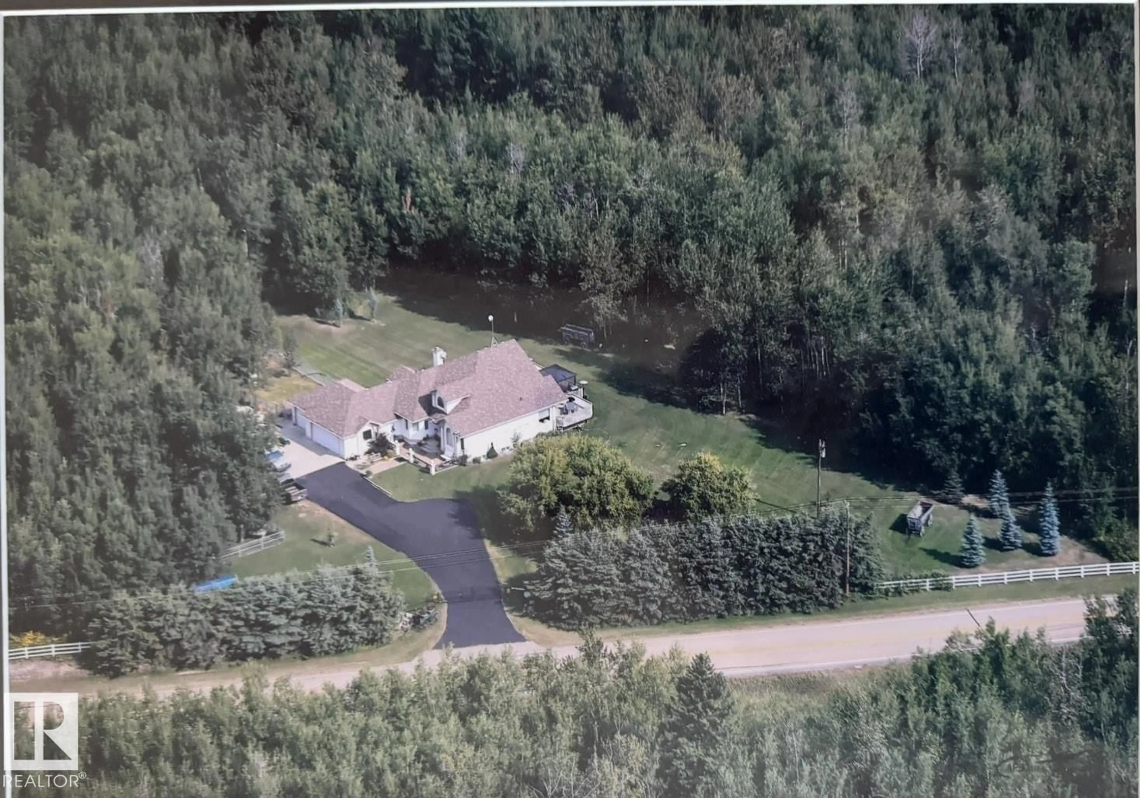 A pic from outside/outdoor area/front of a property/back of a property/a pic from drone, forest/trees view for 21366 TWP ROAD 530, Rural Strathcona County Alberta T8G2G1