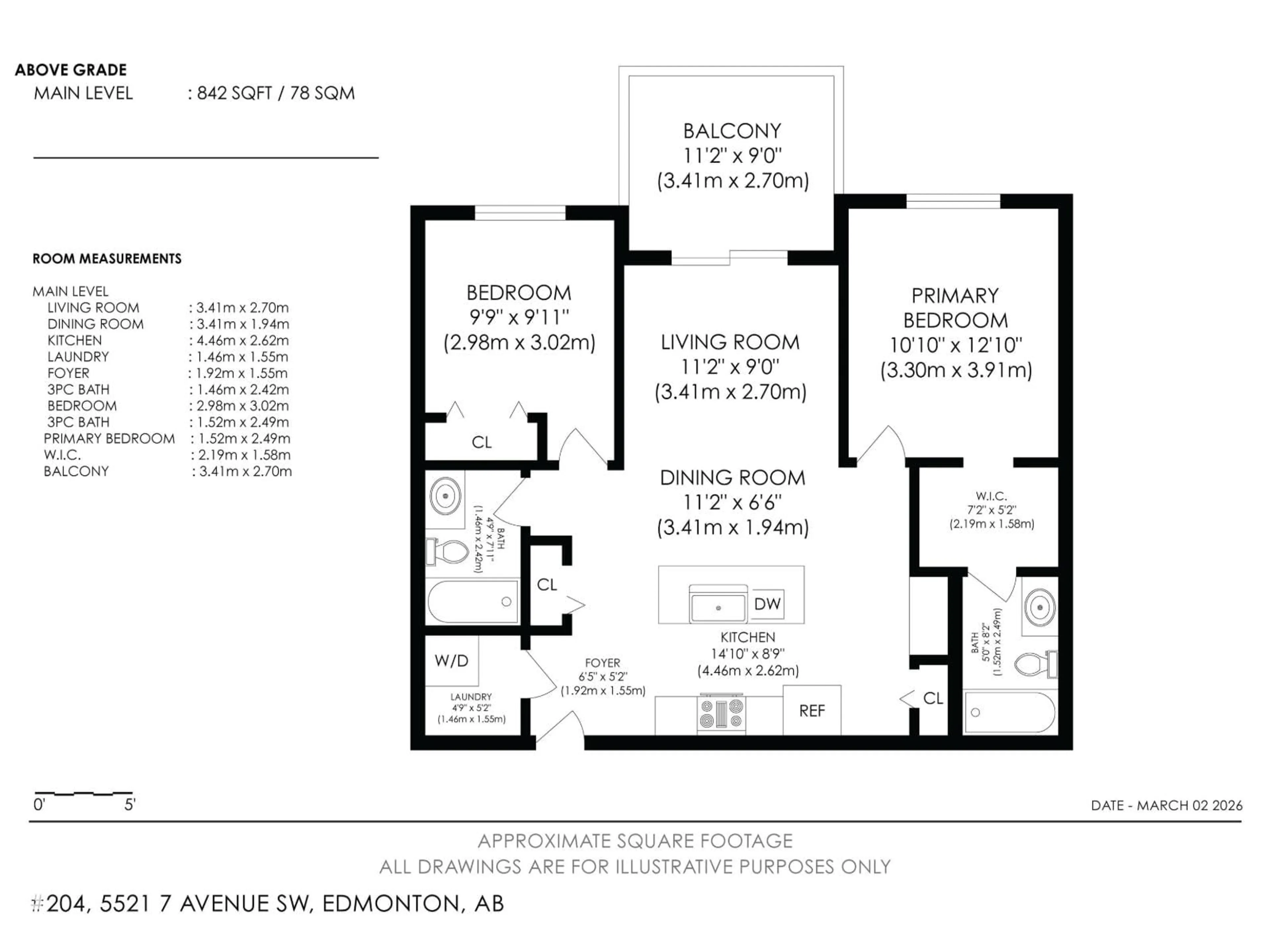 Floor plan for #204 - 5521 7 AV, Edmonton Alberta T6X2A3