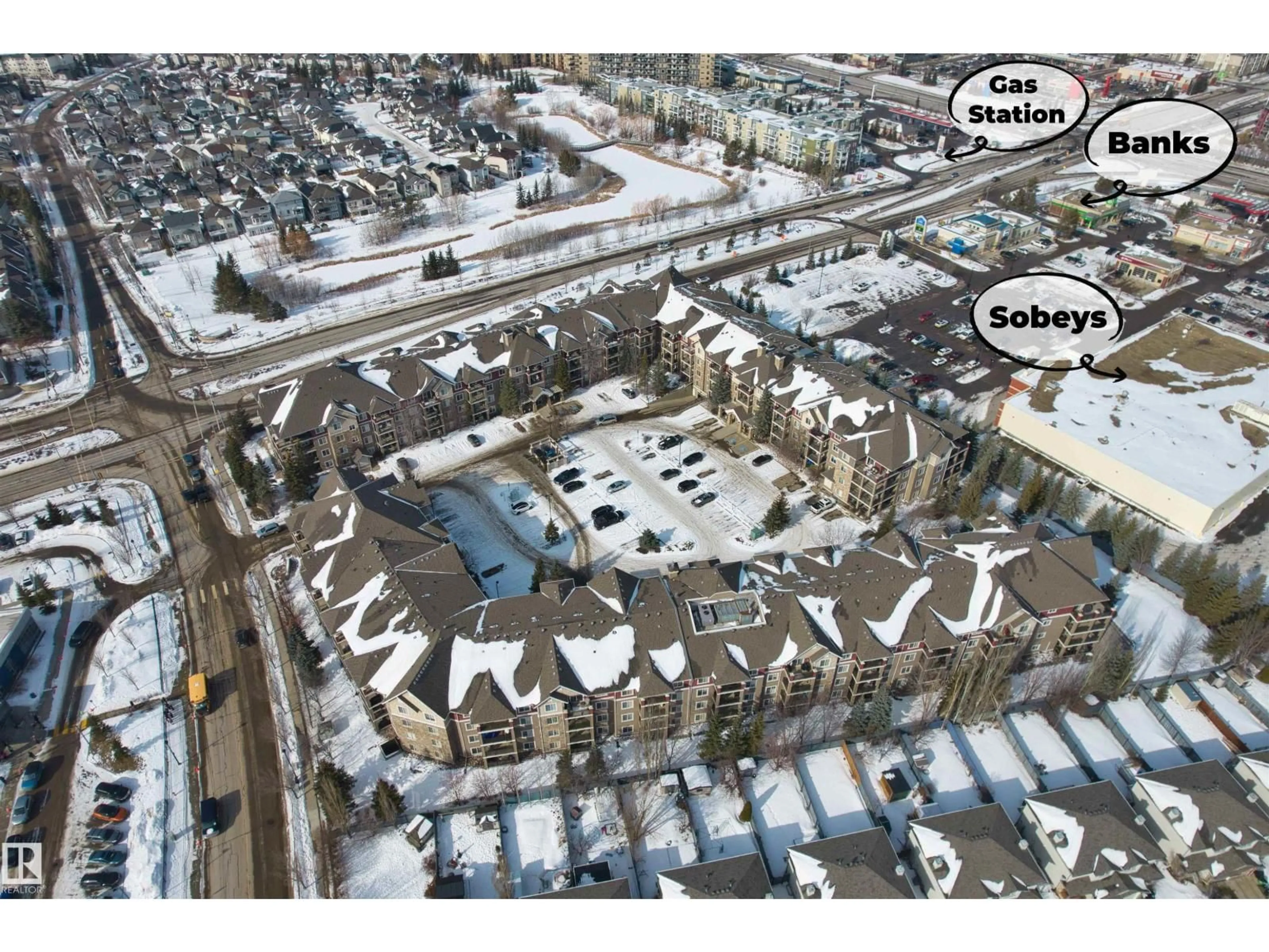 A pic from outside/outdoor area/front of a property/back of a property/a pic from drone, street for #308 - 2098 BLACKMUD CREEK DR, Edmonton Alberta T6W1T7