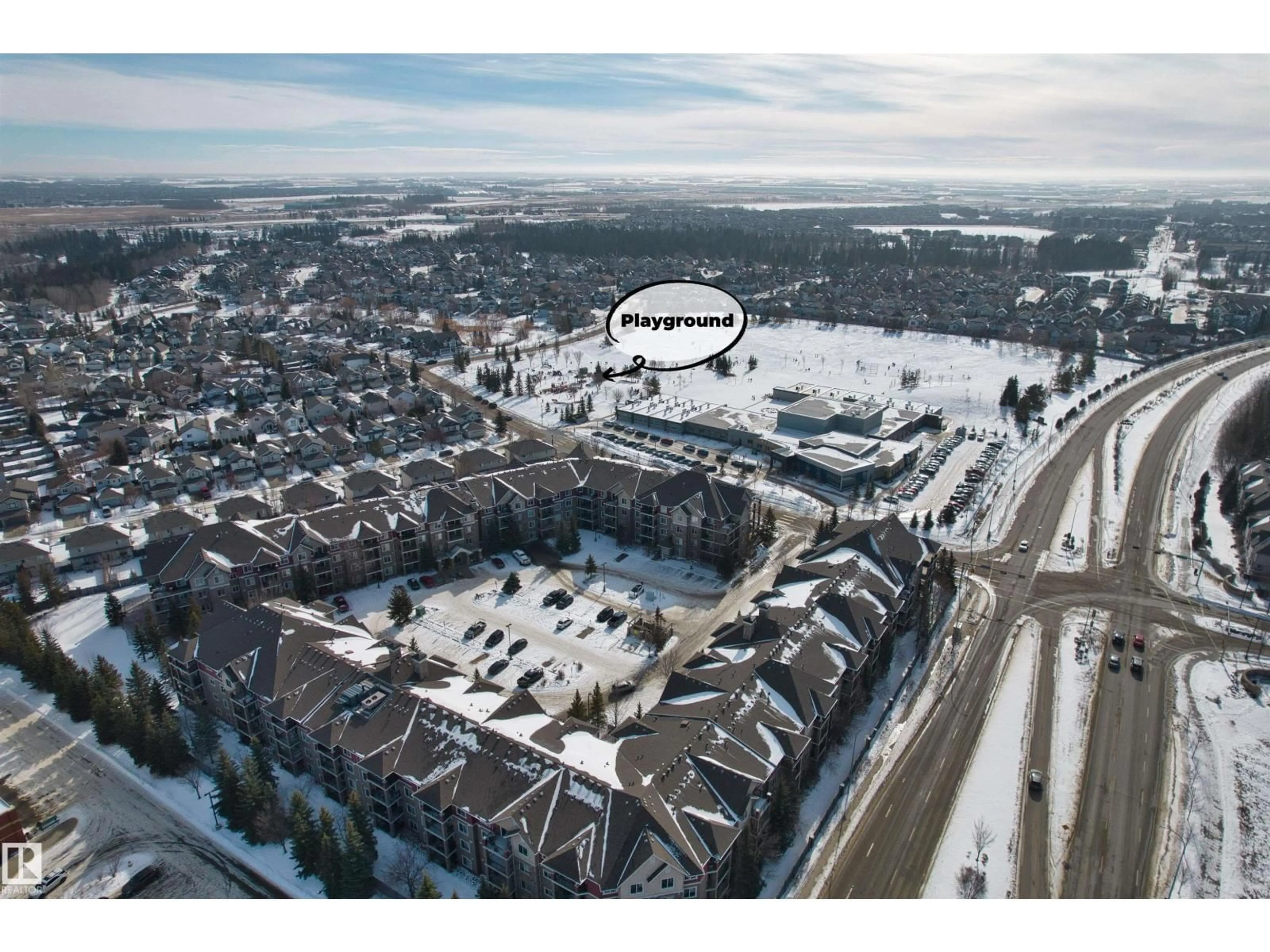 A pic from outside/outdoor area/front of a property/back of a property/a pic from drone, street for #308 - 2098 BLACKMUD CREEK DR, Edmonton Alberta T6W1T7