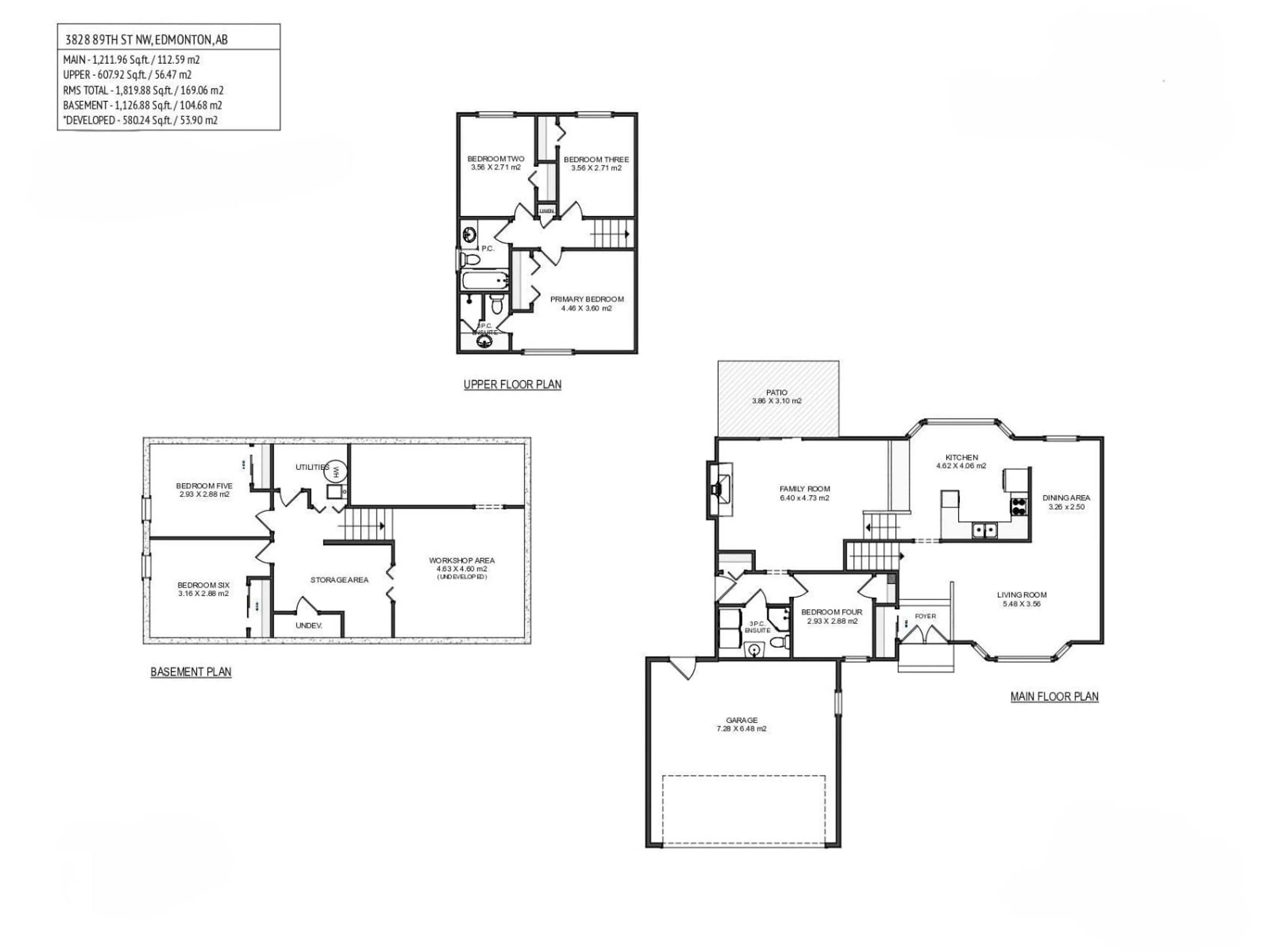 Floor plan for NW - 3828 89 ST, Edmonton Alberta T6K0J6