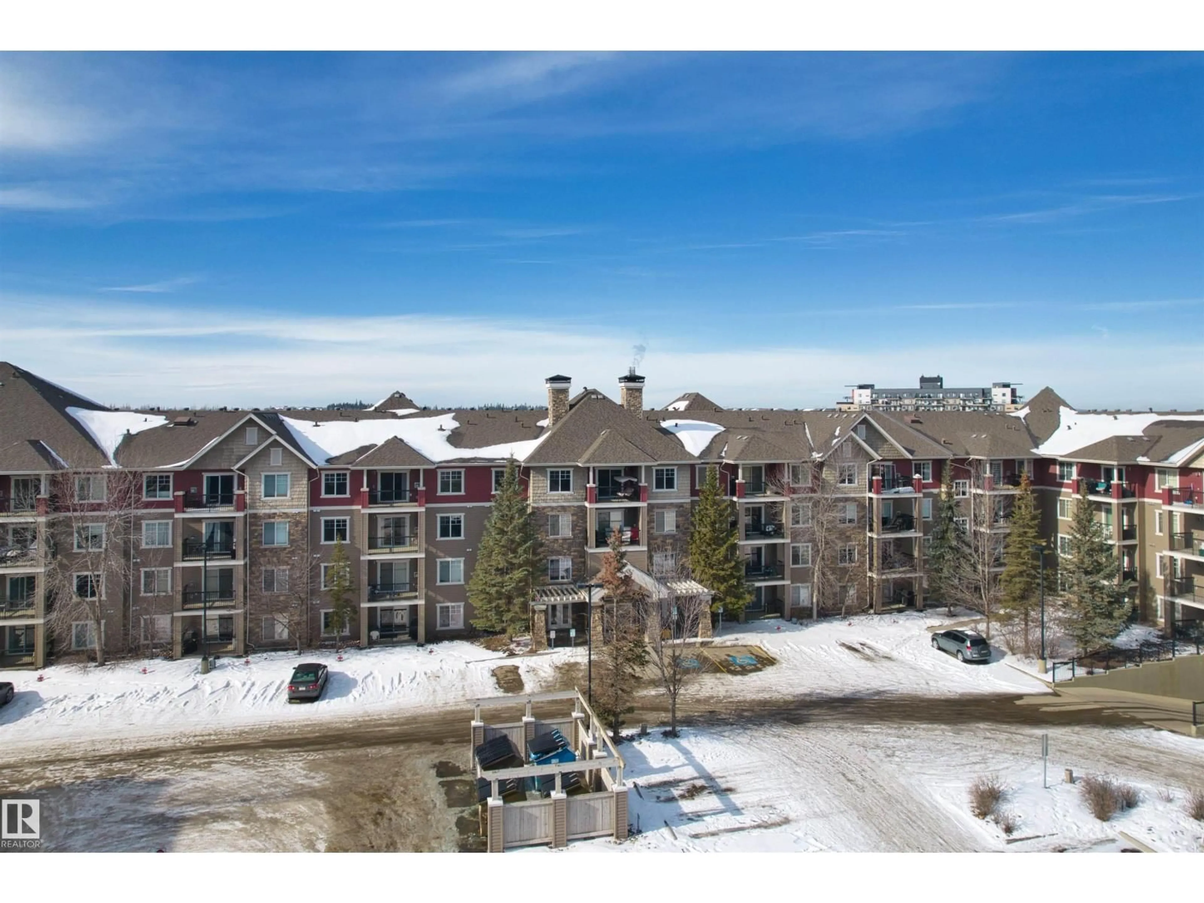 A pic from outside/outdoor area/front of a property/back of a property/a pic from drone, water/lake/river/ocean view for #215 - 2098 BLACKMUD CREEK DR, Edmonton Alberta T6W1T7