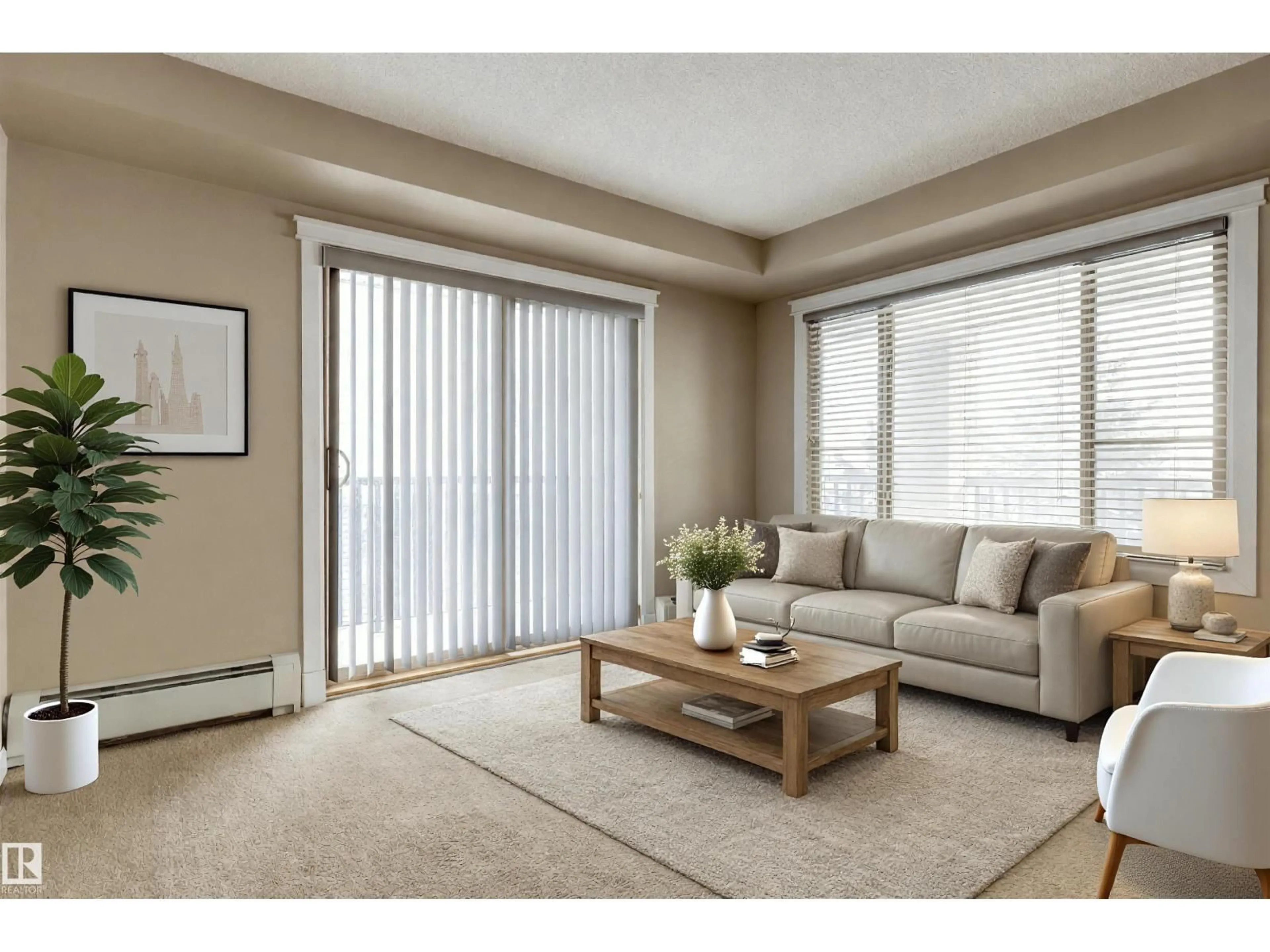Living room with furniture, carpet floor for #204 - 3715 WHITELAW LN, Edmonton Alberta T6W2C3