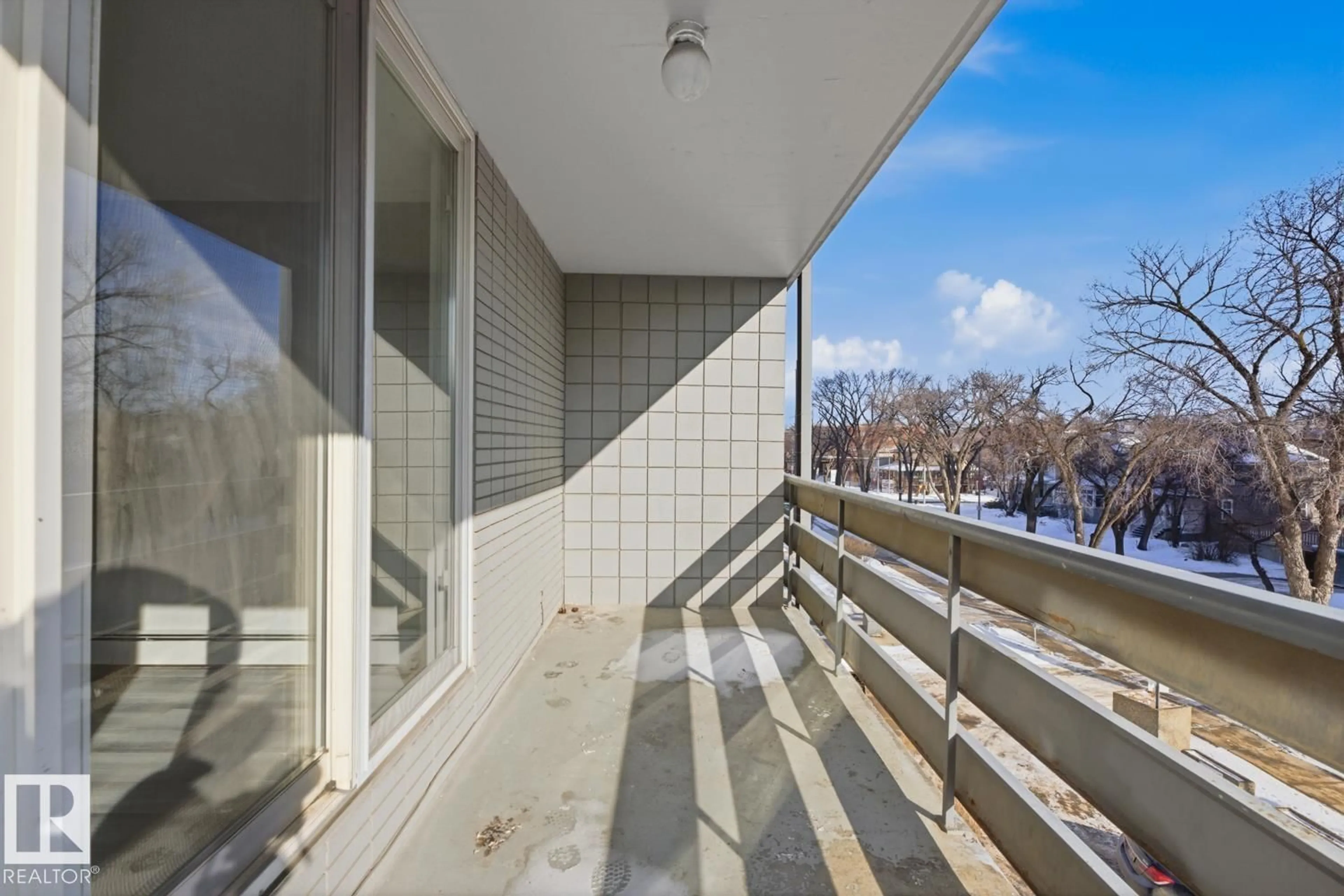 Balcony in the apartment, city buildings view from balcony for #307 - 10160 116 ST, Edmonton Alberta T5K1V9