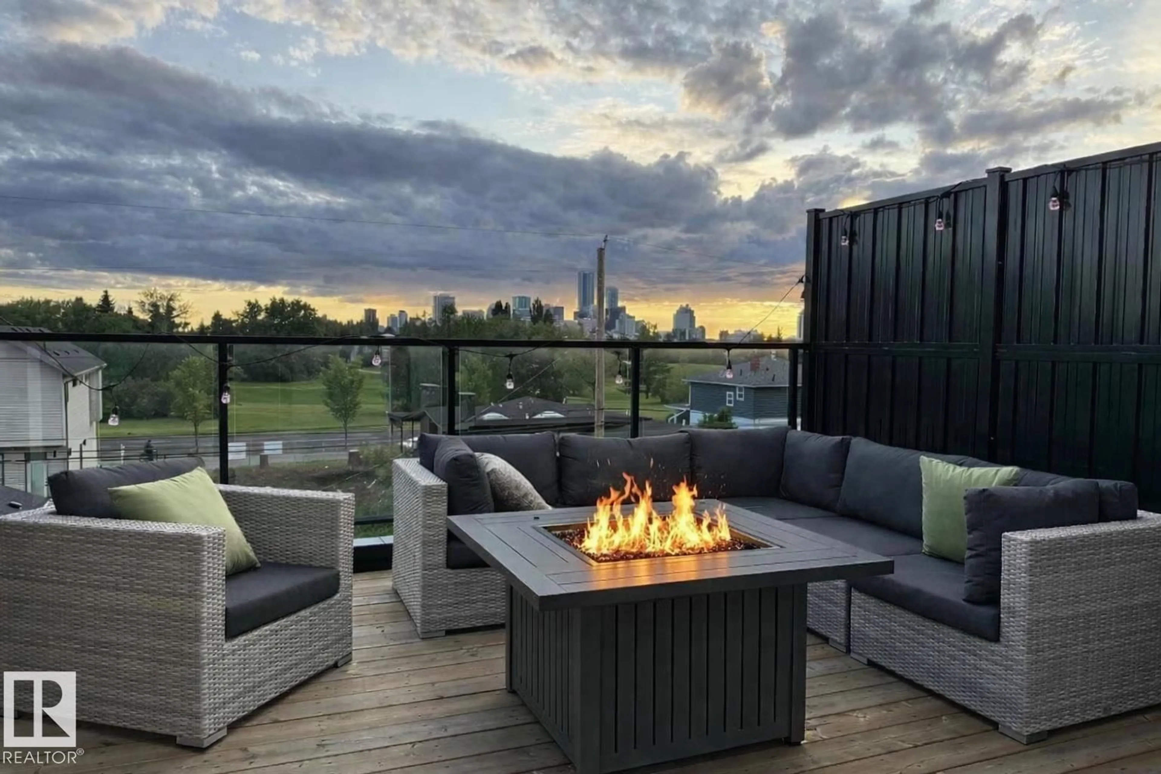 Patio, city buildings view from balcony for 9644 83 ST, Edmonton Alberta T6C3A2