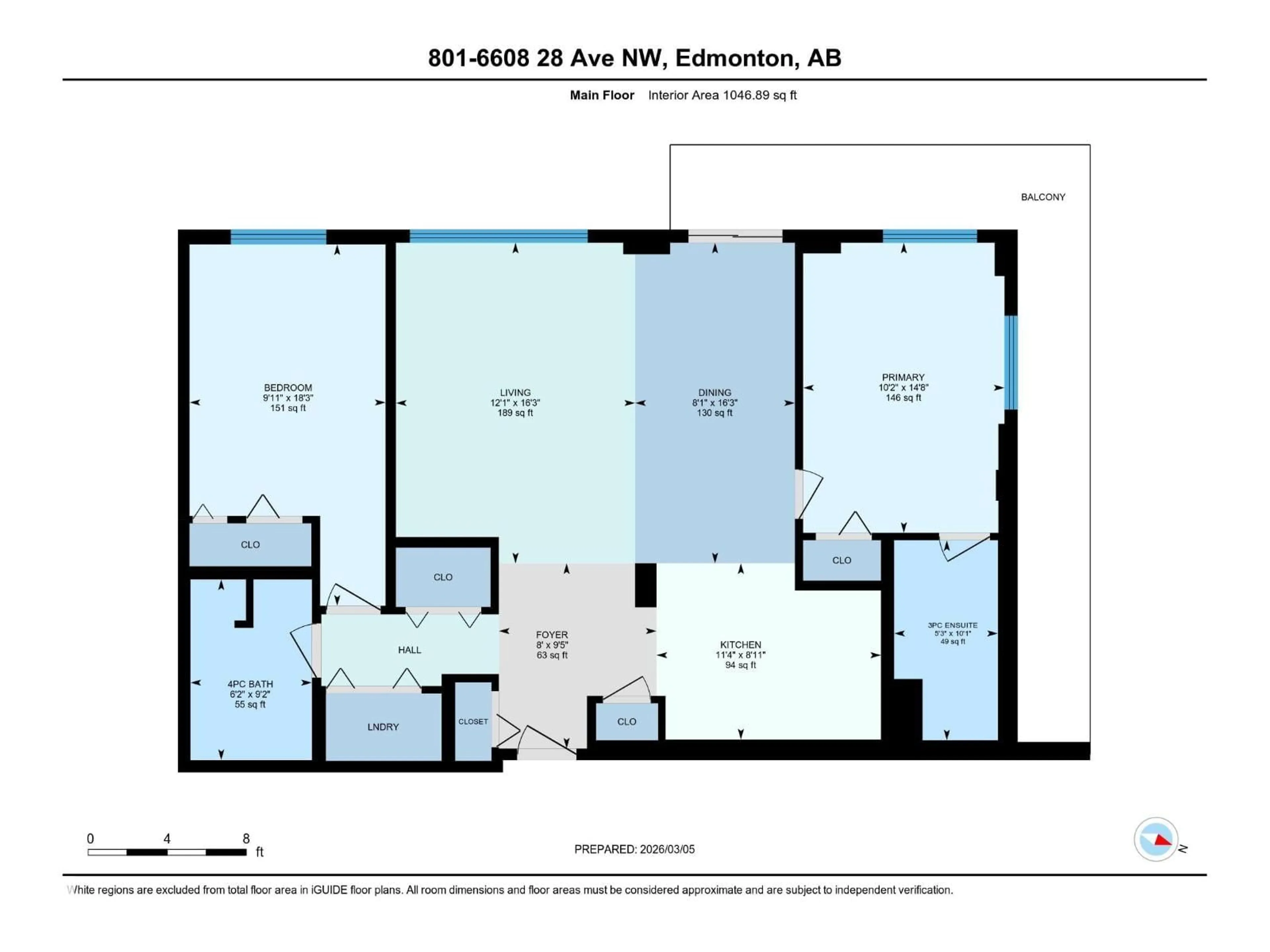 Floor plan for 801 - 6608 28 AV, Edmonton Alberta T6L2R1