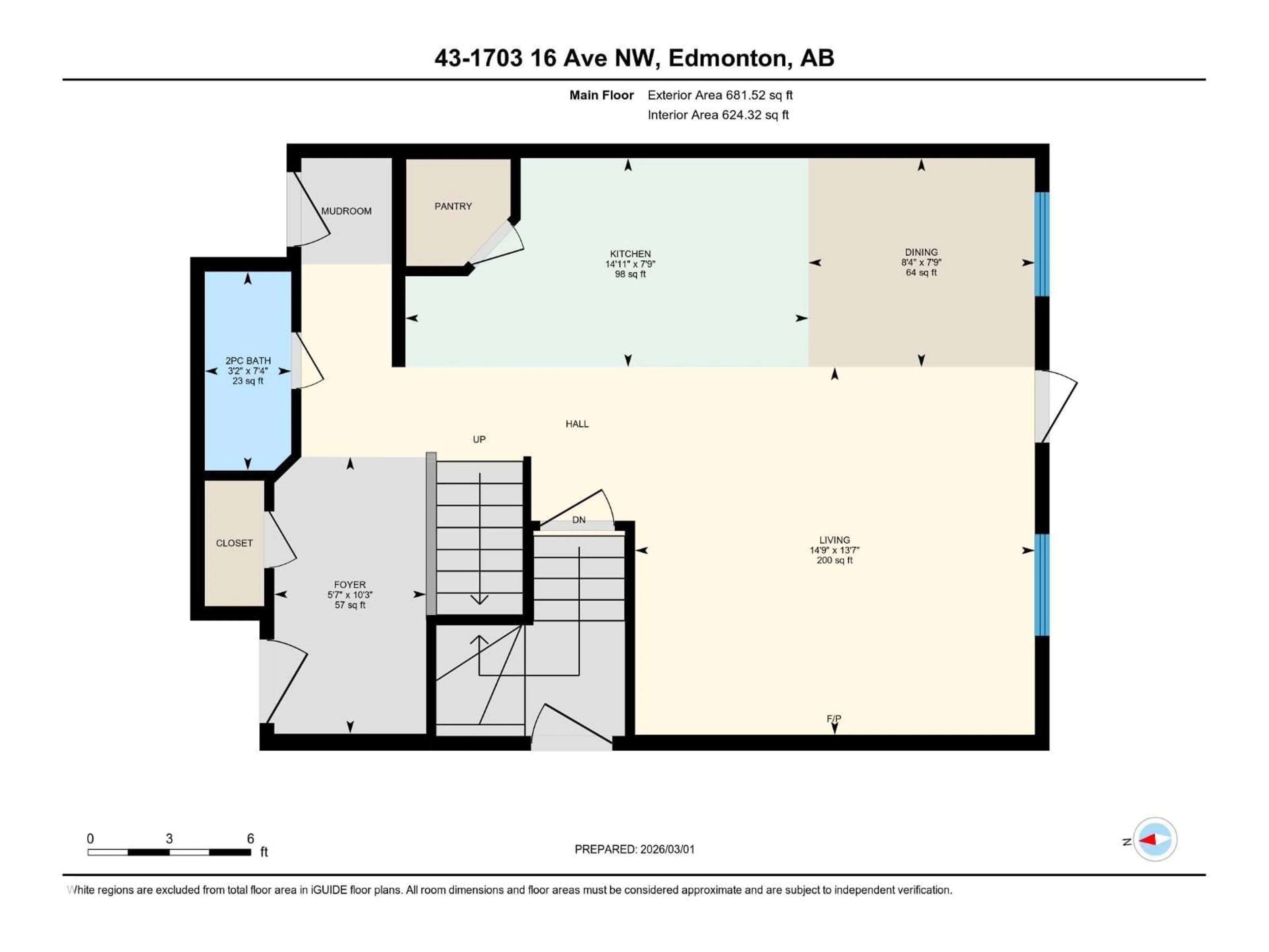 Floor plan for #43 - 1703 16 AV, Edmonton Alberta T6T2C3
