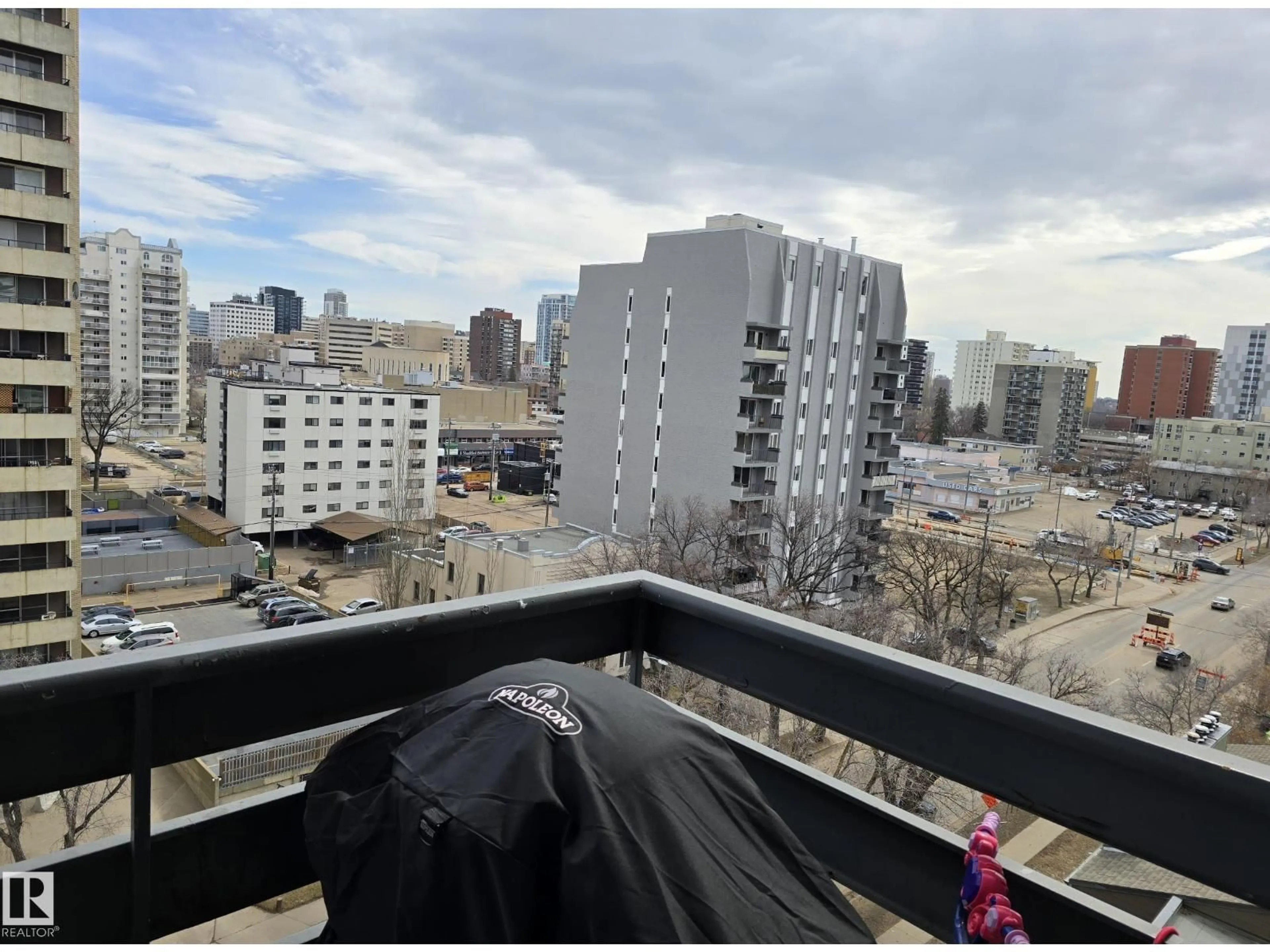 Balcony in the apartment, city buildings view from balcony for 10160 - 907 116 ST, Edmonton Alberta T5K1V9