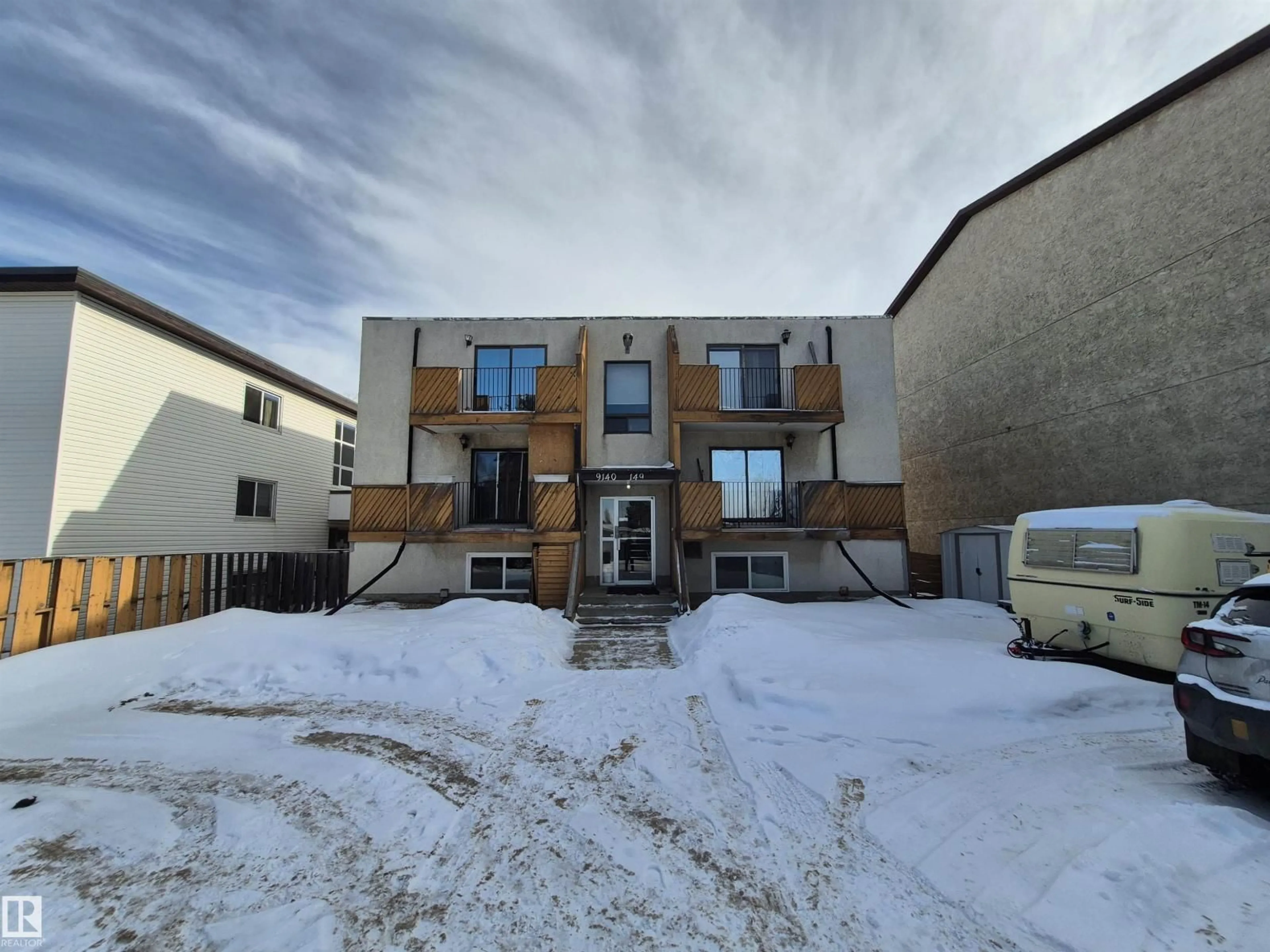 A pic from outside/outdoor area/front of a property/back of a property/a pic from drone, building for #4 - 9140 149 ST, Edmonton Alberta T5R1C2