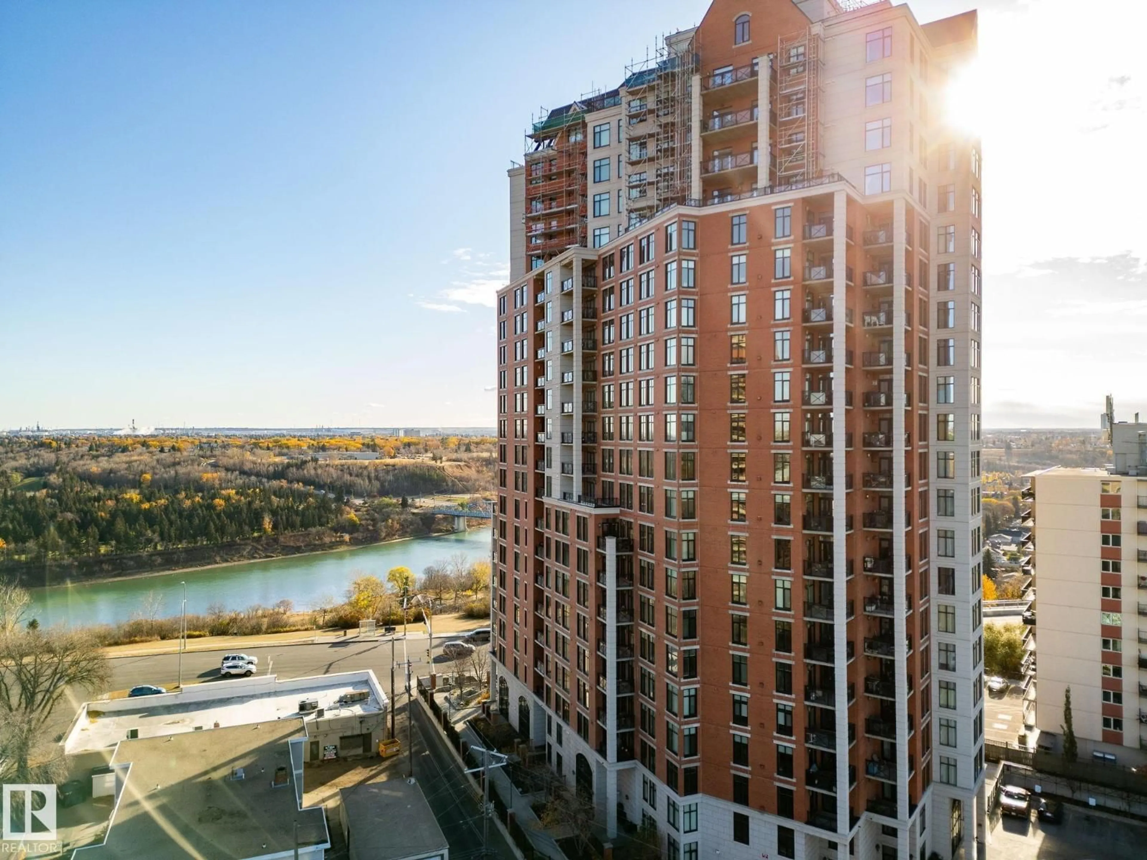 A pic from outside/outdoor area/front of a property/back of a property/a pic from drone, city buildings view from balcony for 1703 JASPER AV, Edmonton Alberta T5H3S8