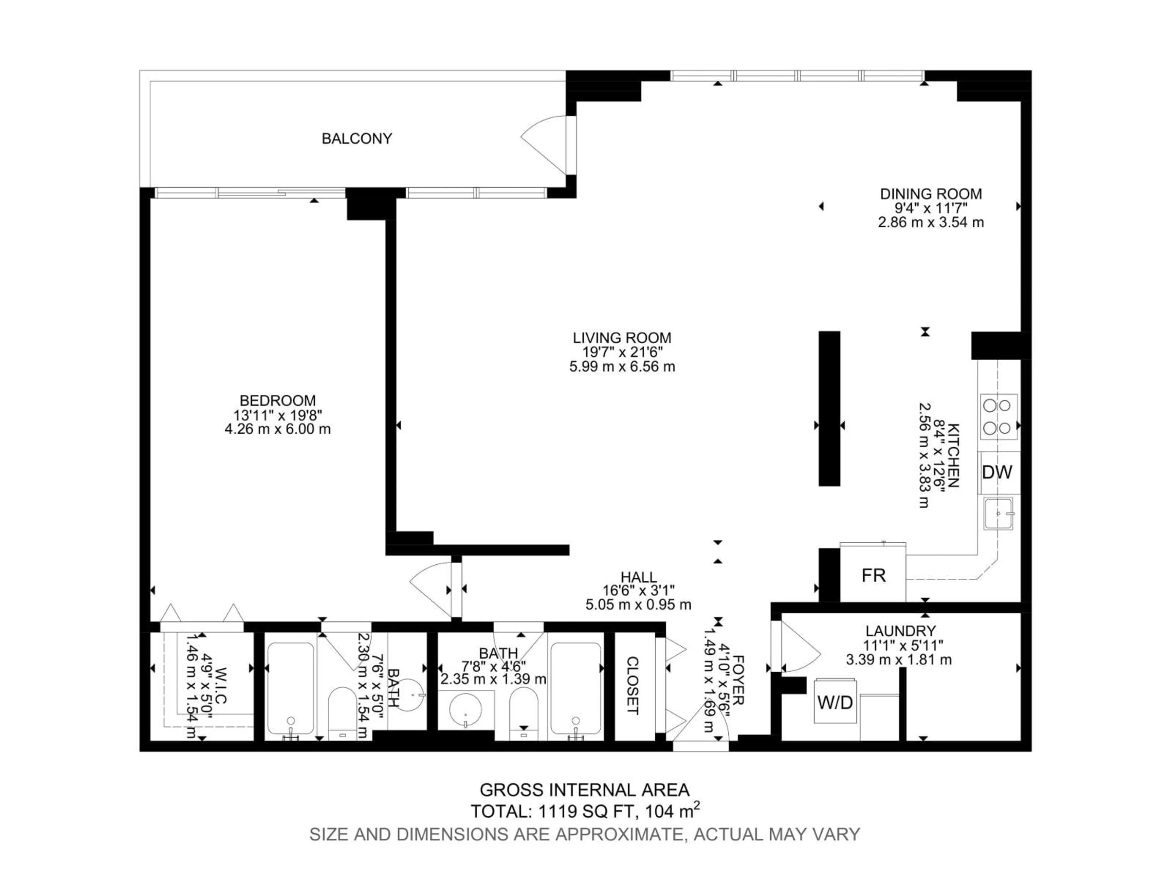 Floor plan for 8340 - 1105 JASPER AV NW, Edmonton Alberta T5H3S3