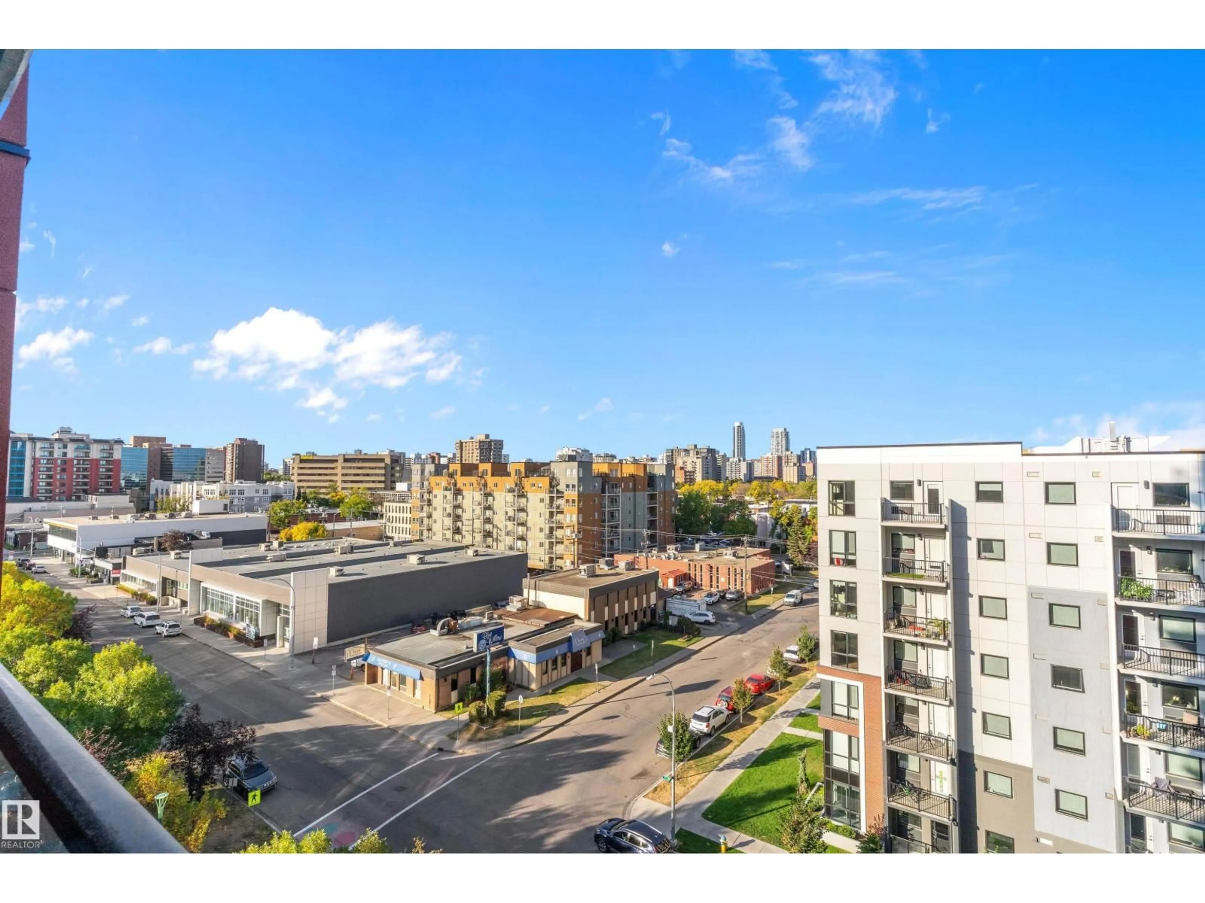 A pic from outside/outdoor area/front of a property/back of a property/a pic from drone, city buildings view from balcony for 10303 - 702 111 ST NW, Edmonton Alberta T5K0C6