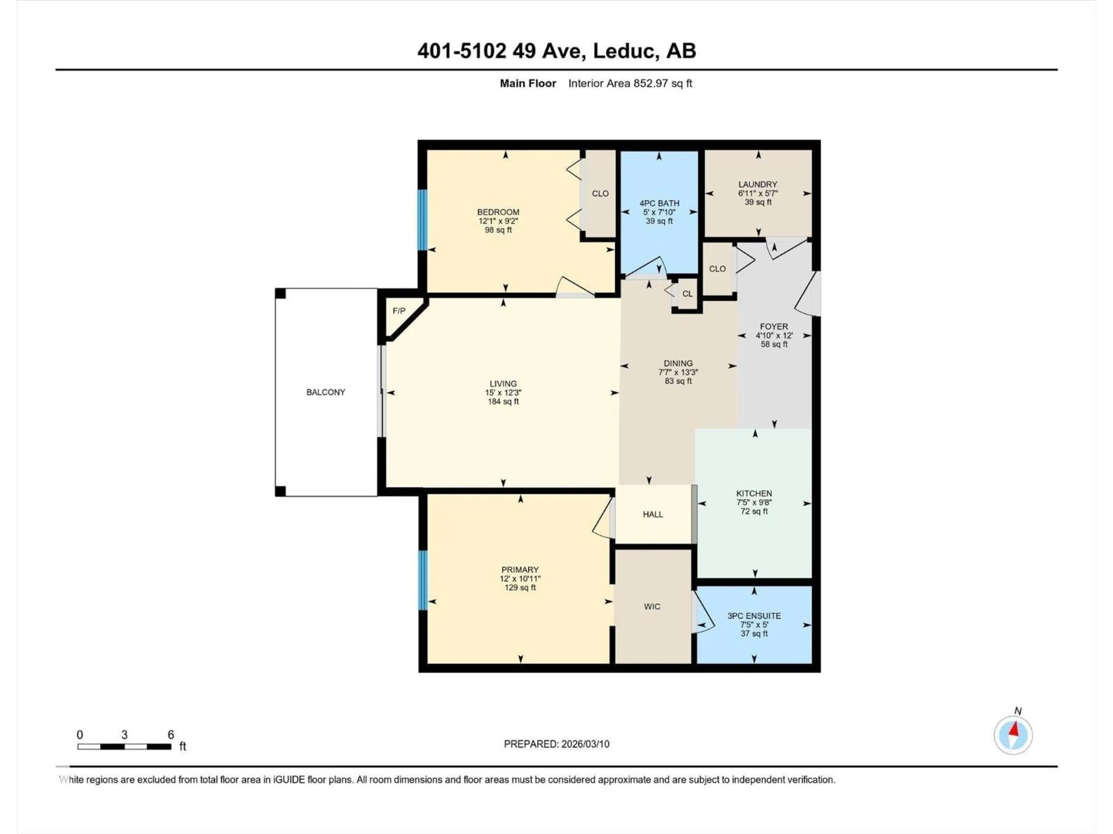 Floor plan for #401 - 5102 49 AV, Leduc Alberta T9E8H1
