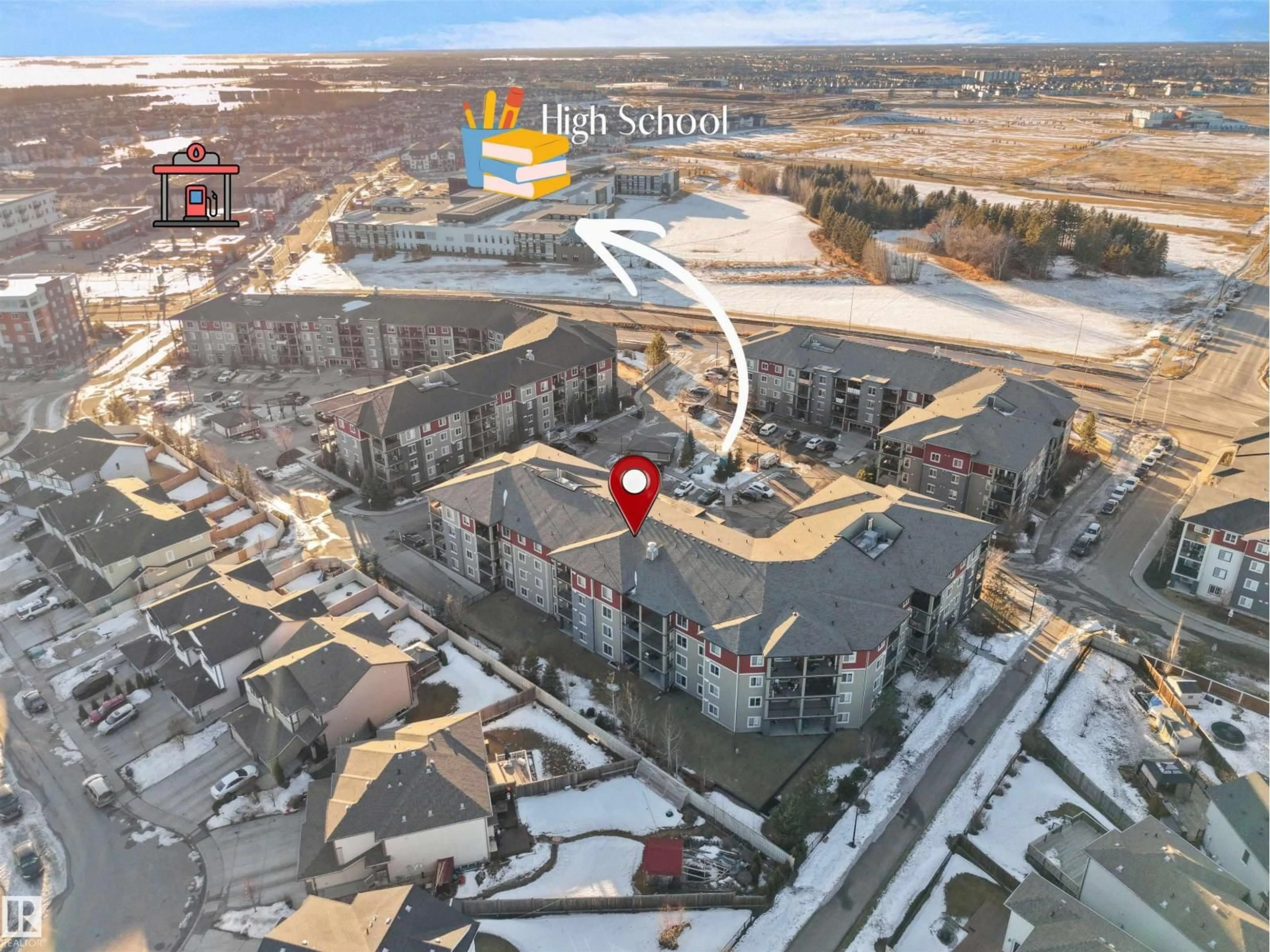 A pic from outside/outdoor area/front of a property/back of a property/a pic from drone, street for #103 - 3207 JAMES MOWATT TR, Edmonton Alberta T6W3L6