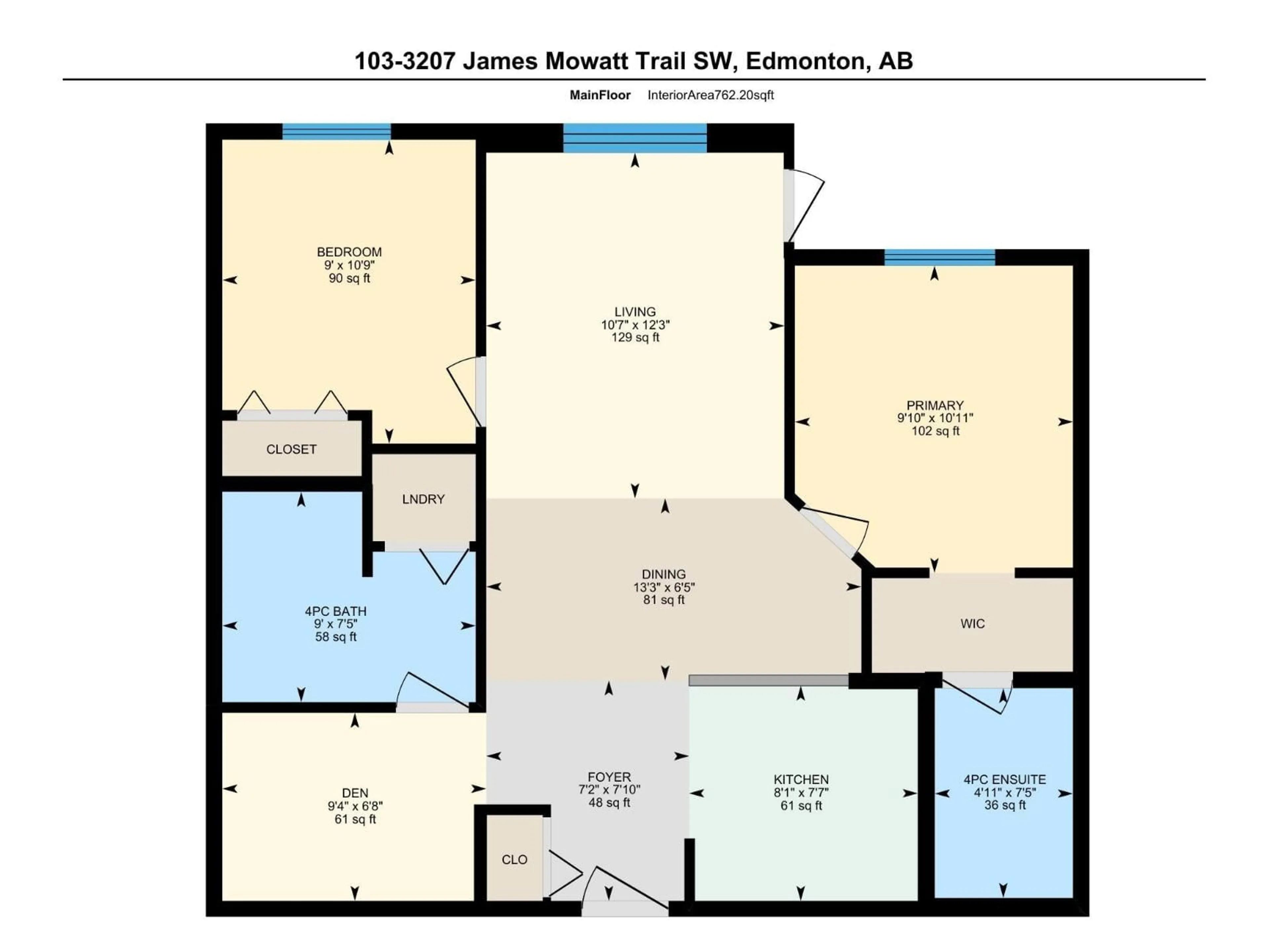 Floor plan for #103 - 3207 JAMES MOWATT TR, Edmonton Alberta T6W3L6