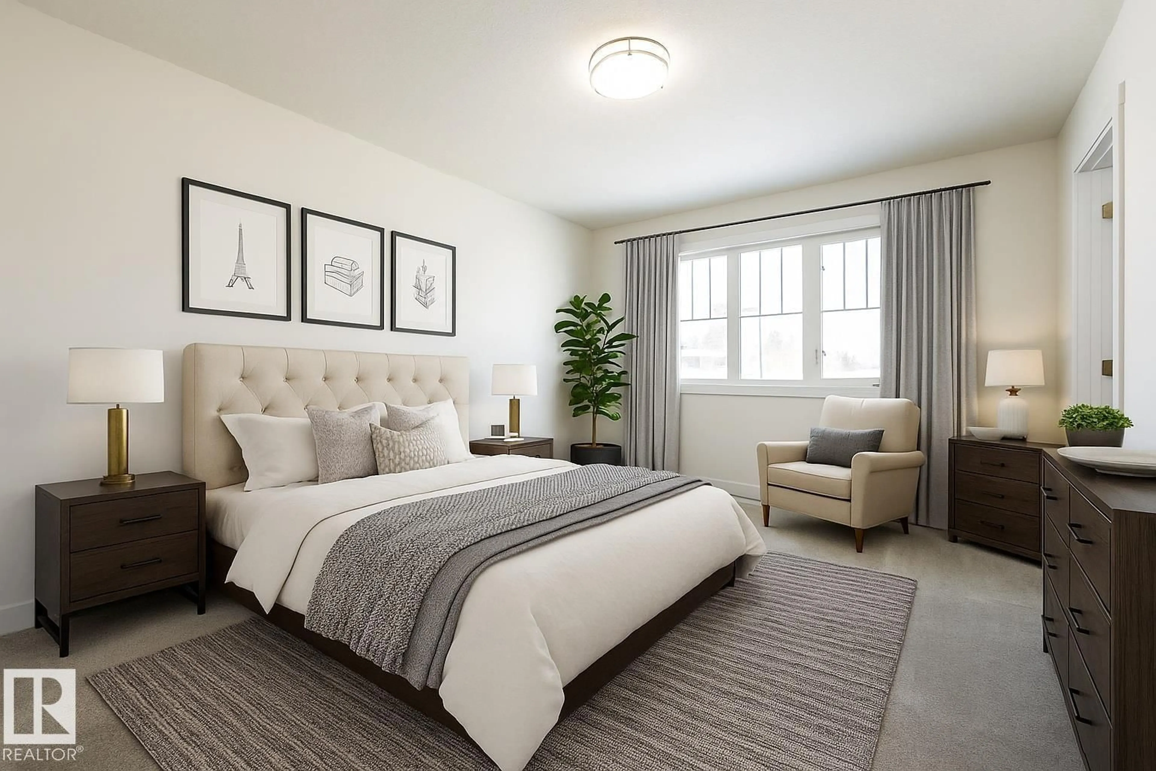 Bedroom with bed, carpet floor for 140 ELLIOTT WD, Fort Saskatchewan Alberta T8L1V1