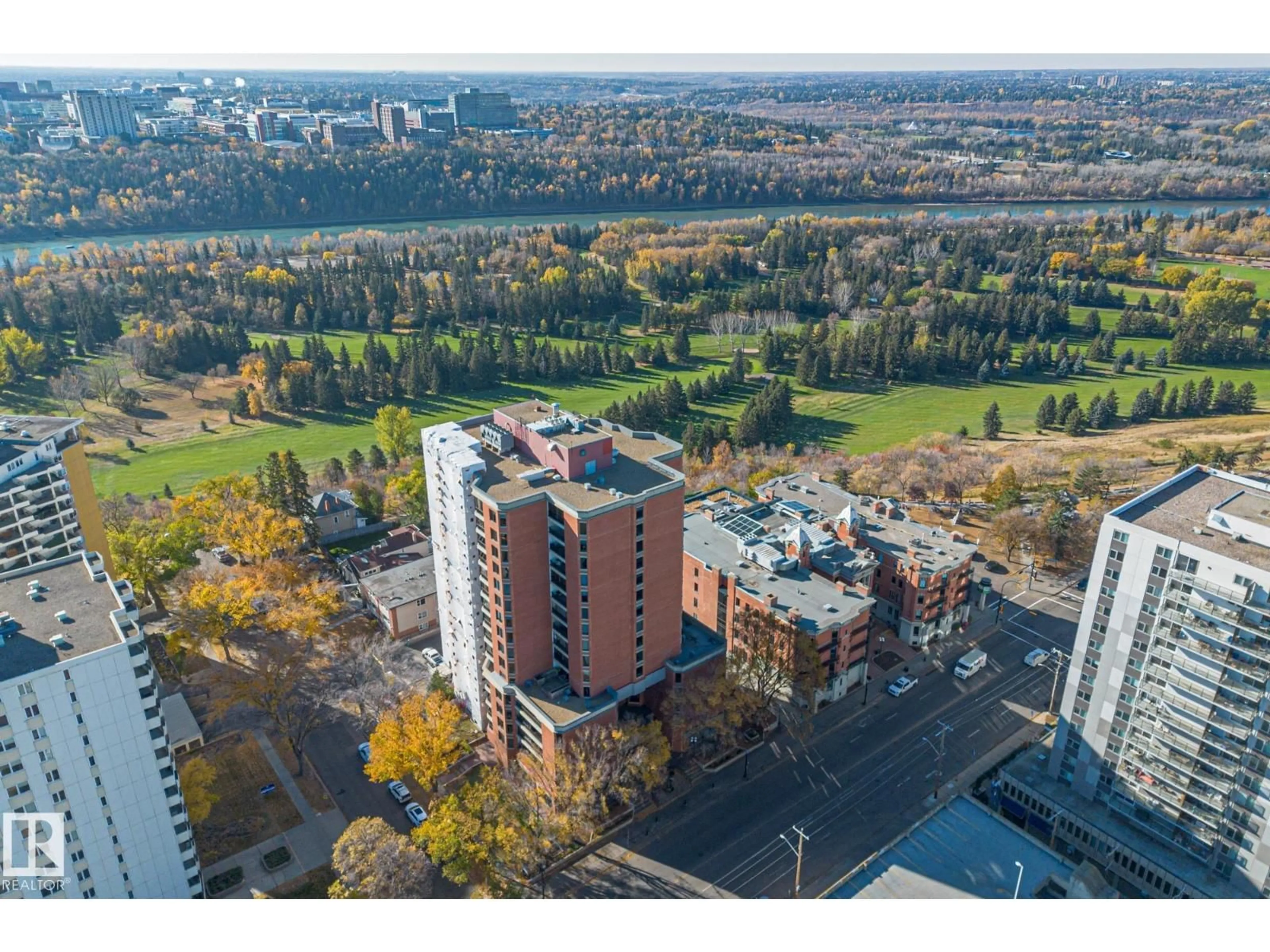 A pic from outside/outdoor area/front of a property/back of a property/a pic from drone, city buildings view from balcony for #602 - 11503 100 AV, Edmonton Alberta T5K2K7
