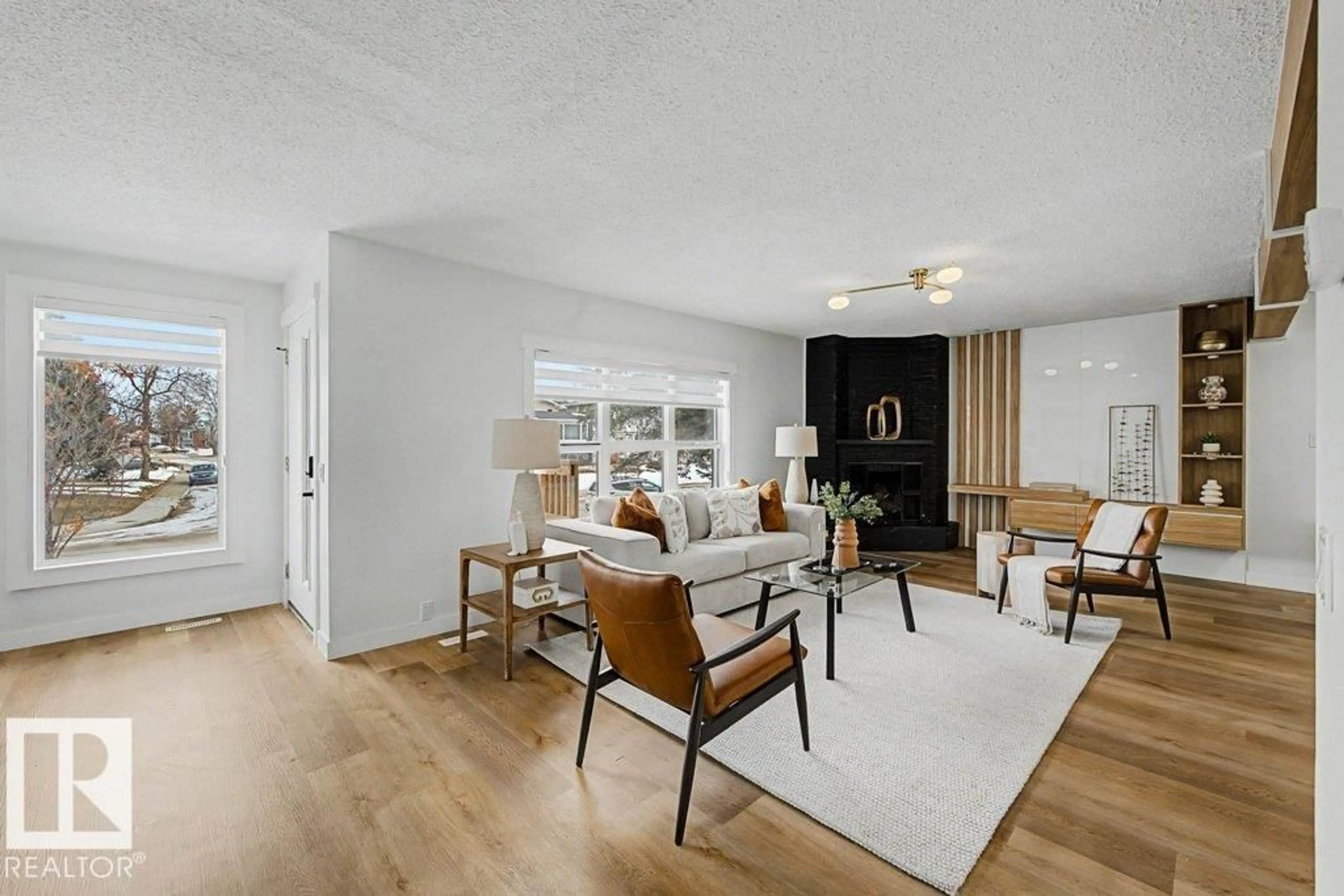 Living room with furniture, wood/laminate floor for 49 GALLOWAY DR, Sherwood Park Alberta T8A2M1