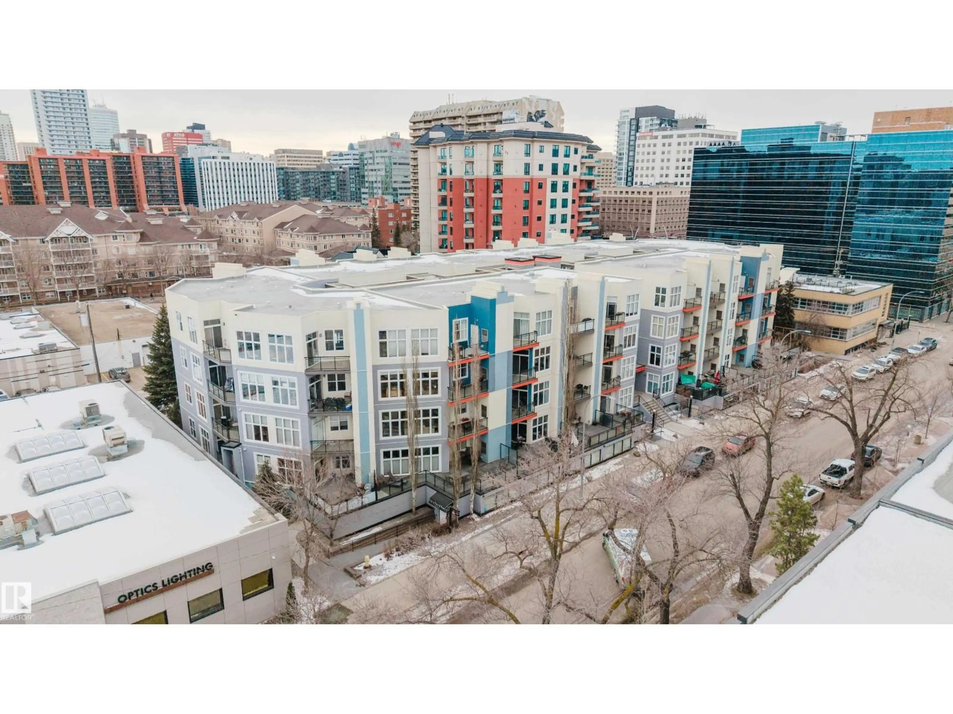 A pic from outside/outdoor area/front of a property/back of a property/a pic from drone, city buildings view from balcony for 207 - 10147 112 ST, Edmonton Alberta T5K1M1