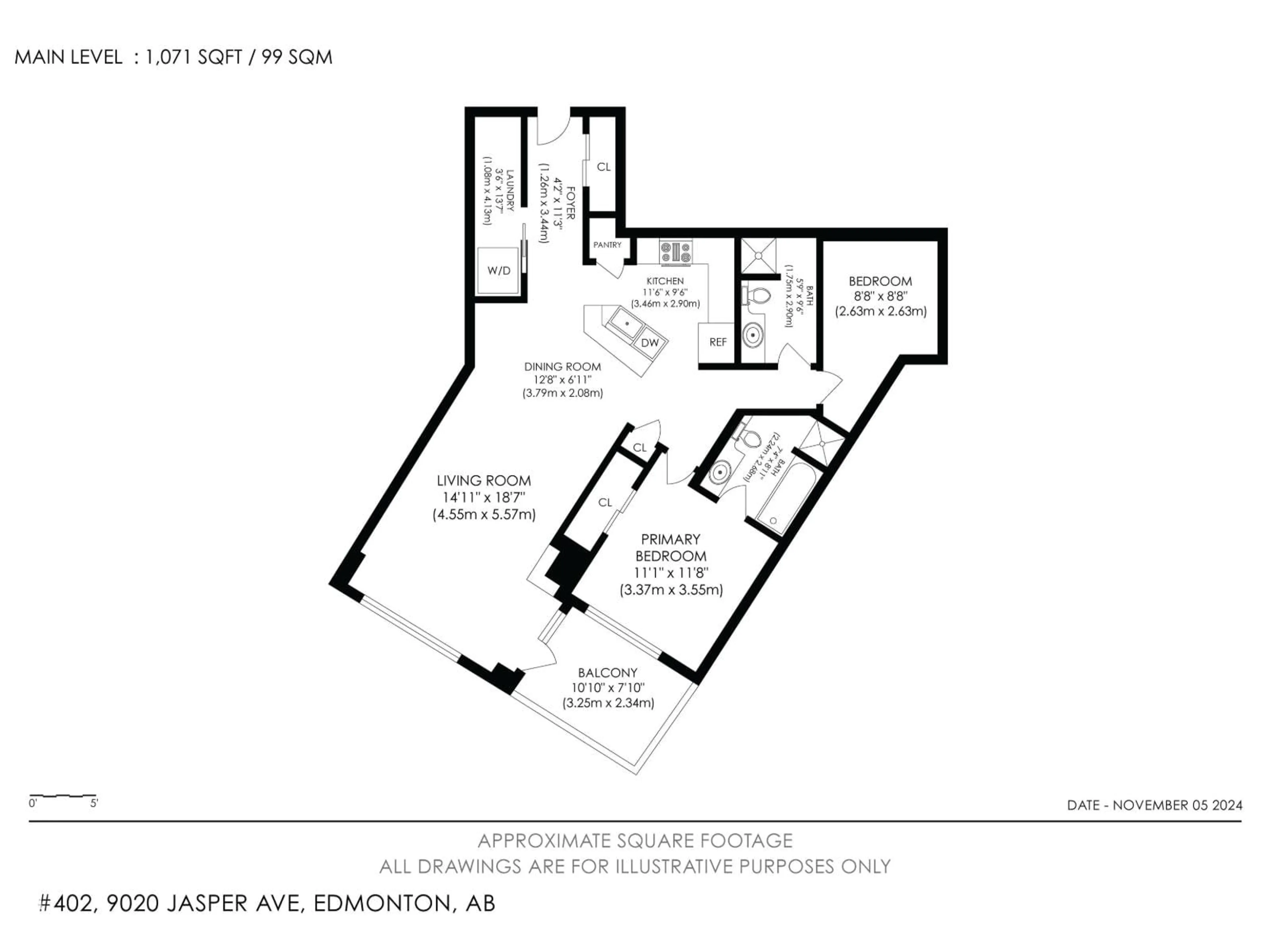 Floor plan for #402 - 9020 JASPER AV, Edmonton Alberta T5H3S8