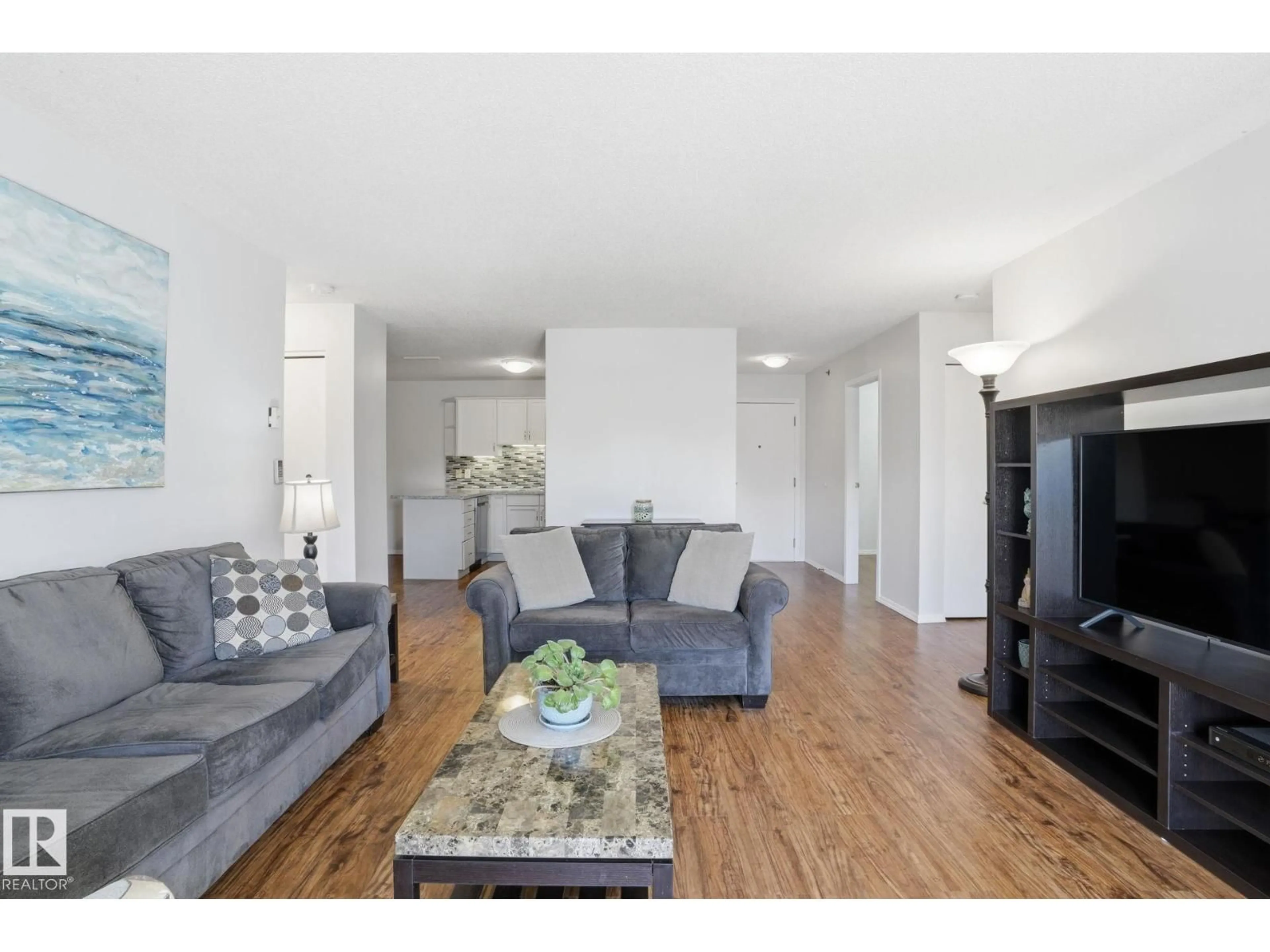 Living room with furniture, wood/laminate floor for #309 - 20 GRANGE DR, St. Albert Alberta T8N6J1