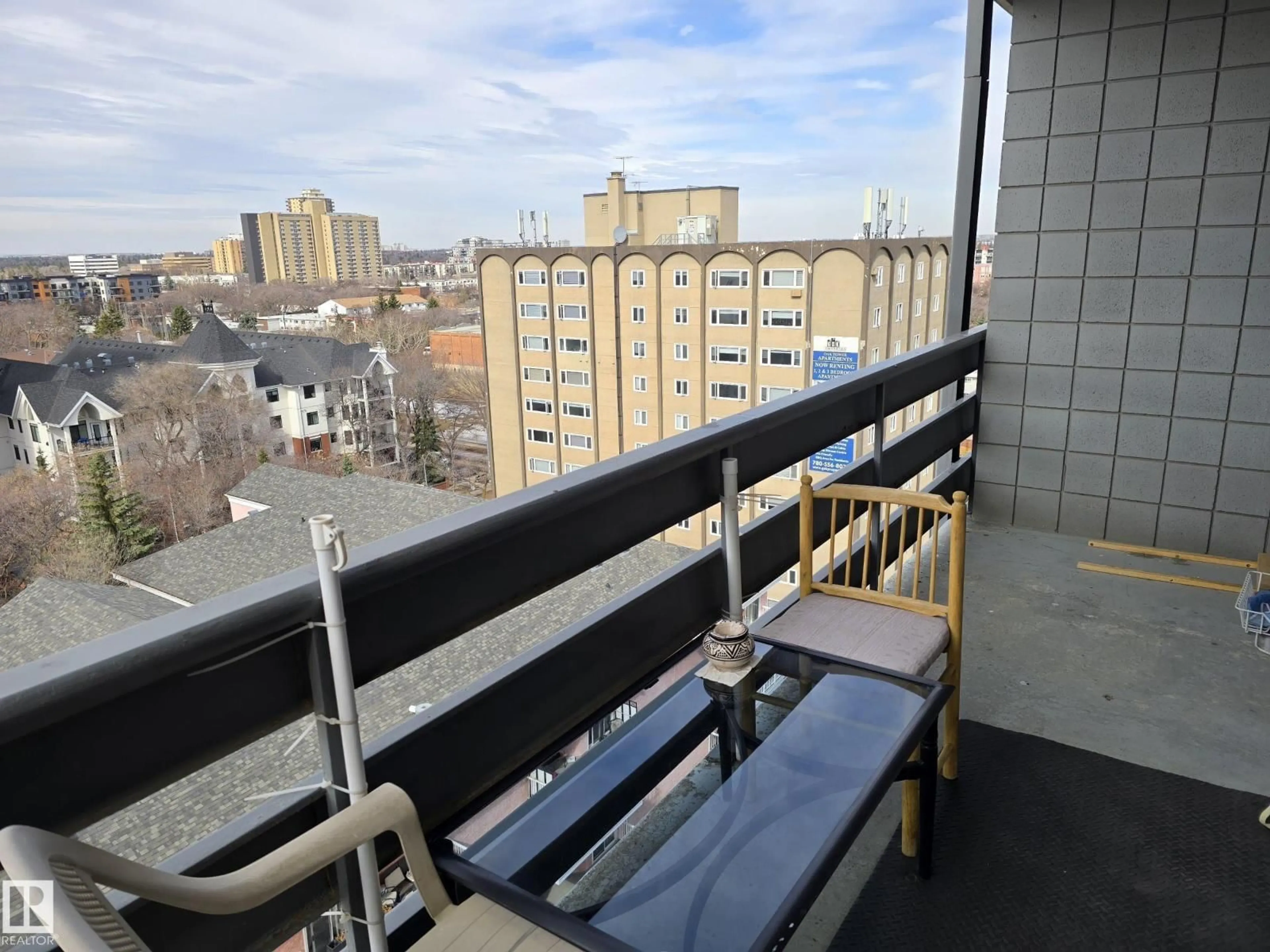 Balcony in the apartment, city buildings view from balcony for 10160 - 1201 116 ST, Edmonton Alberta T5K1V9