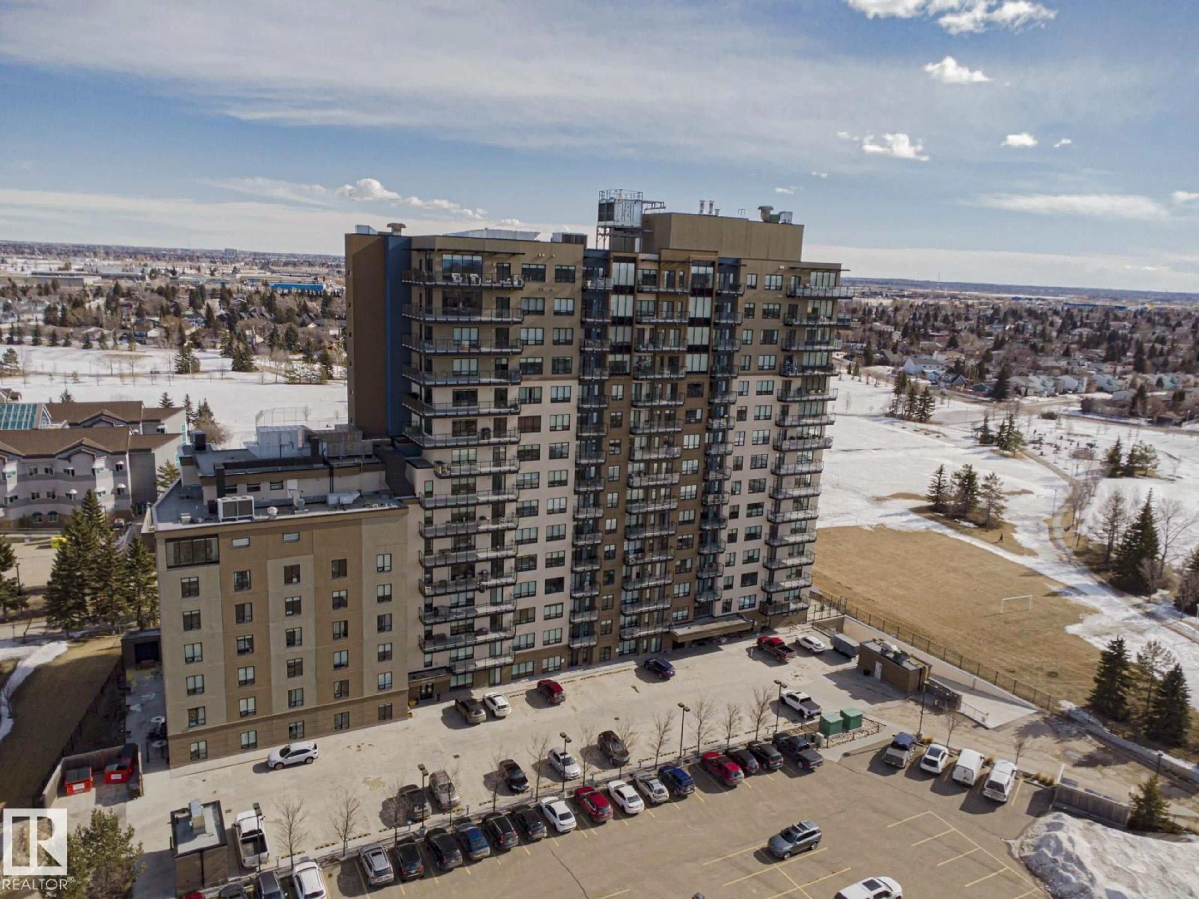 A pic from outside/outdoor area/front of a property/back of a property/a pic from drone, city buildings view from balcony for 910 - 2755 109 ST NW, Edmonton Alberta T6J5S4