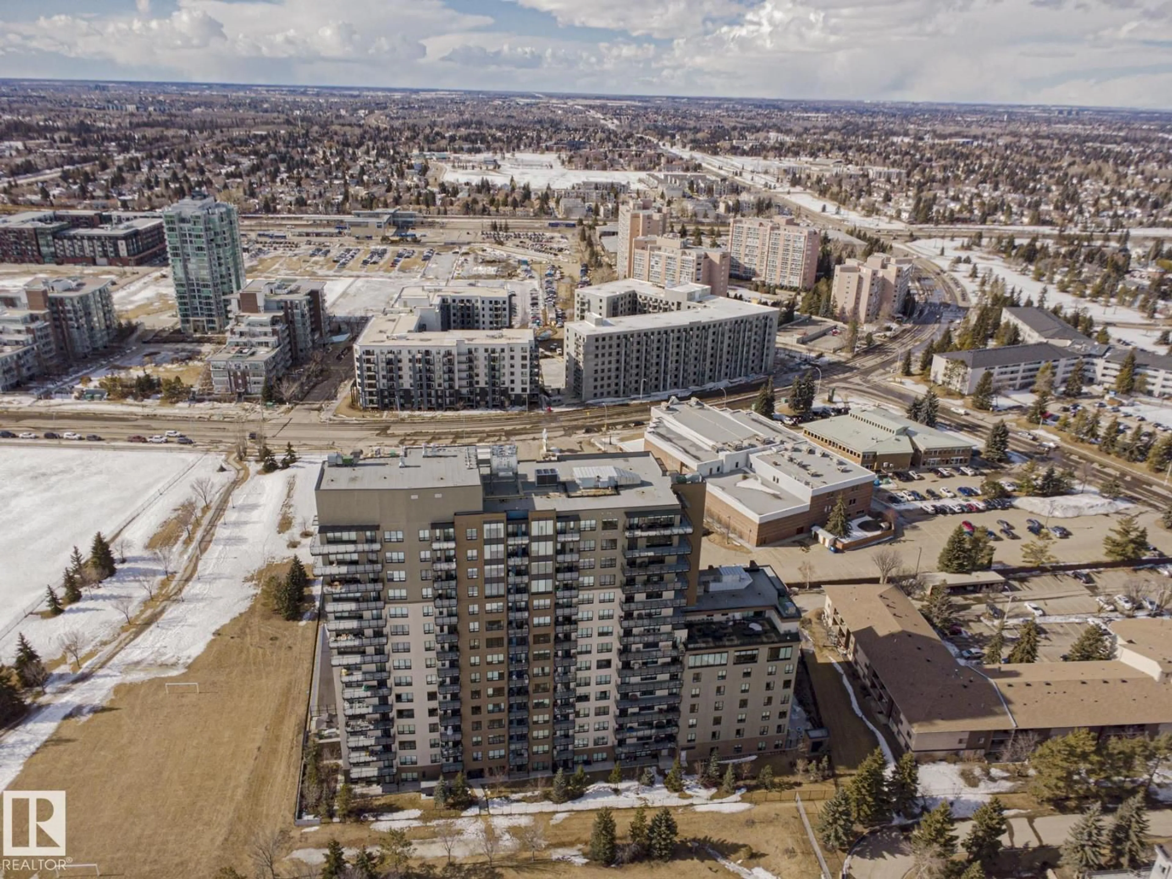 A pic from outside/outdoor area/front of a property/back of a property/a pic from drone, city buildings view from balcony for 910 - 2755 109 ST NW, Edmonton Alberta T6J5S4