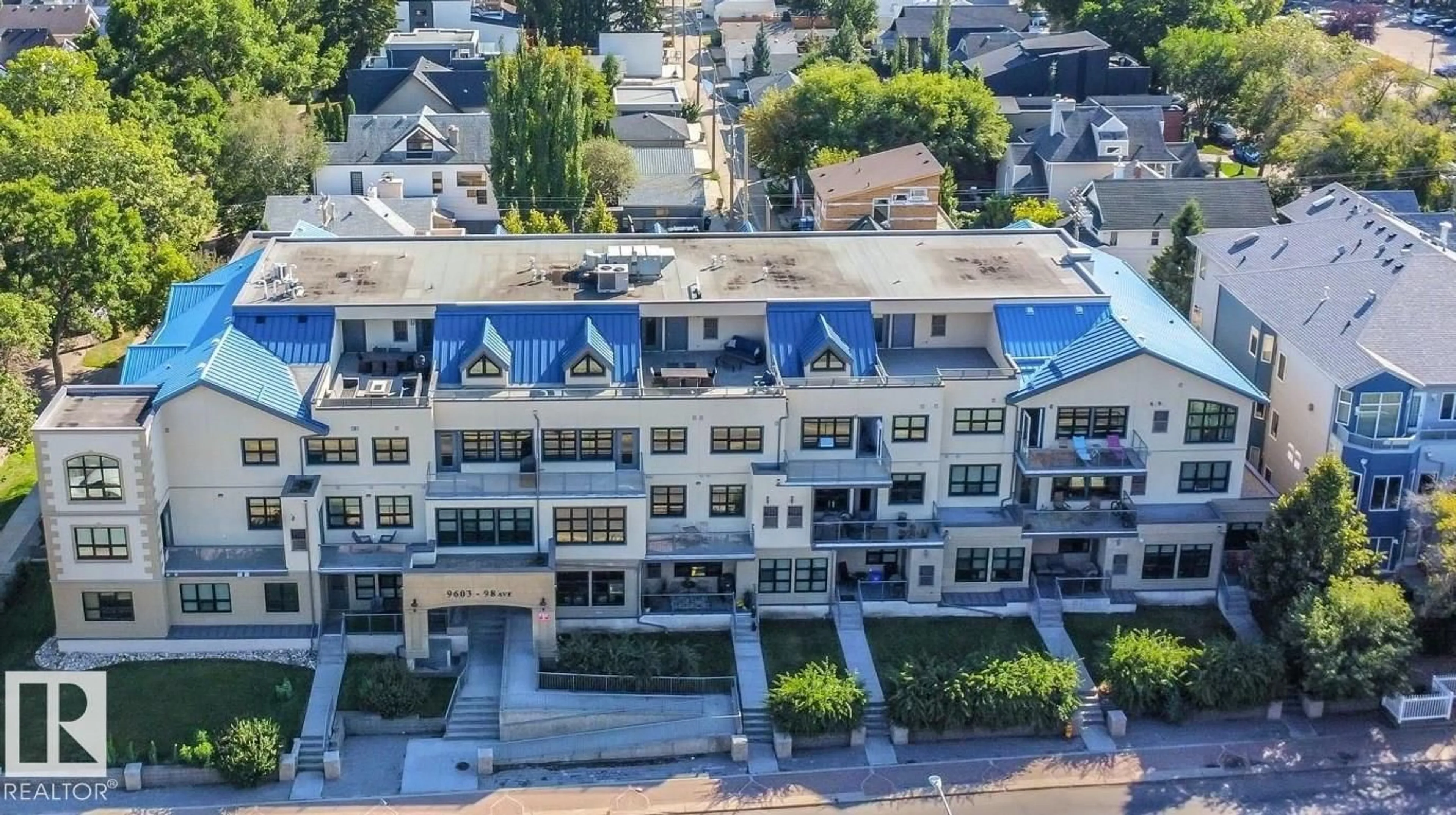 A pic from outside/outdoor area/front of a property/back of a property/a pic from drone, city buildings view from balcony for #308 - 9603 98 AV, Edmonton Alberta T6C2E2