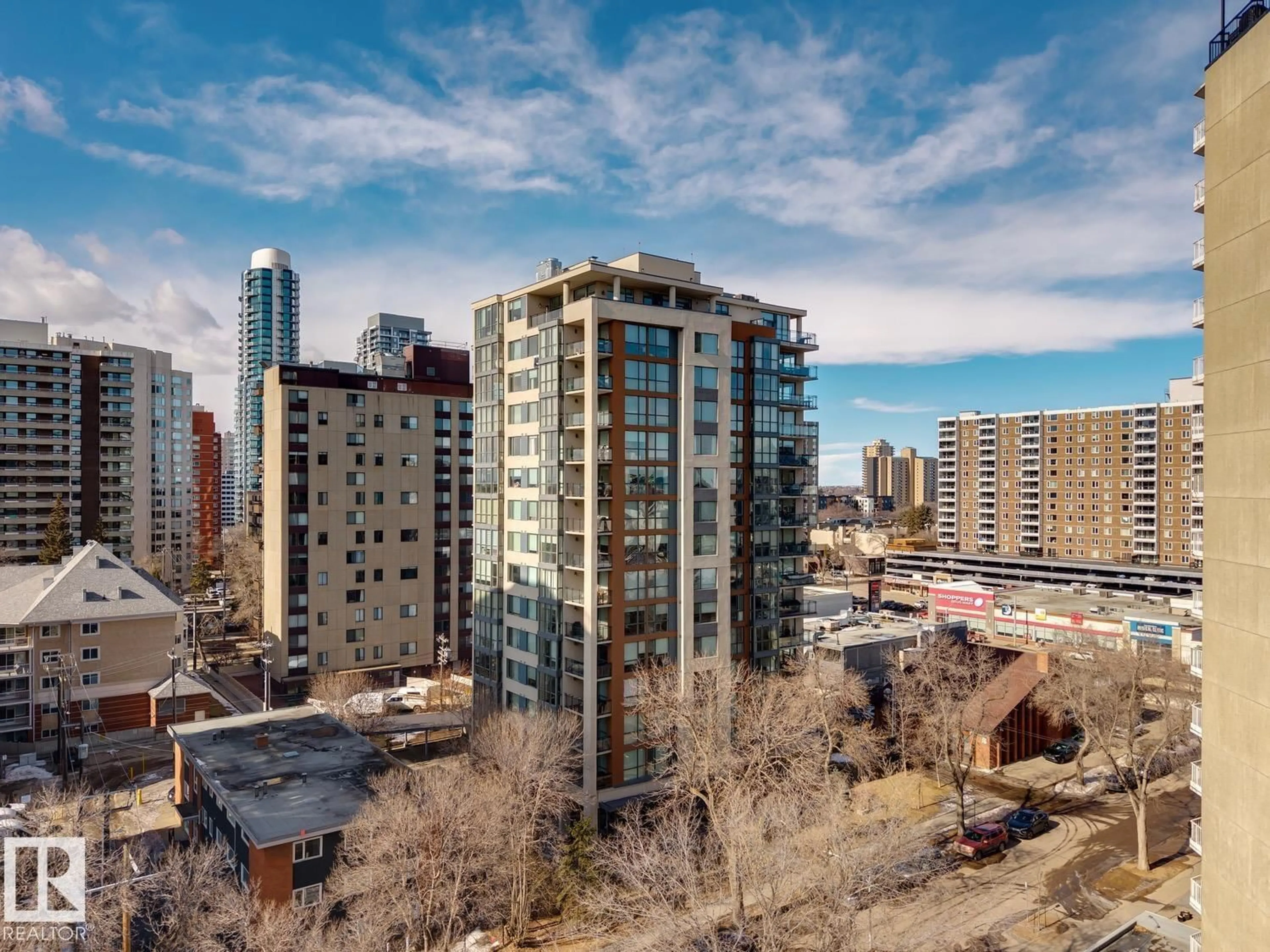 A pic from outside/outdoor area/front of a property/back of a property/a pic from drone, city buildings view from balcony for 703 - 10046 117 ST, Edmonton Alberta T5K1X2