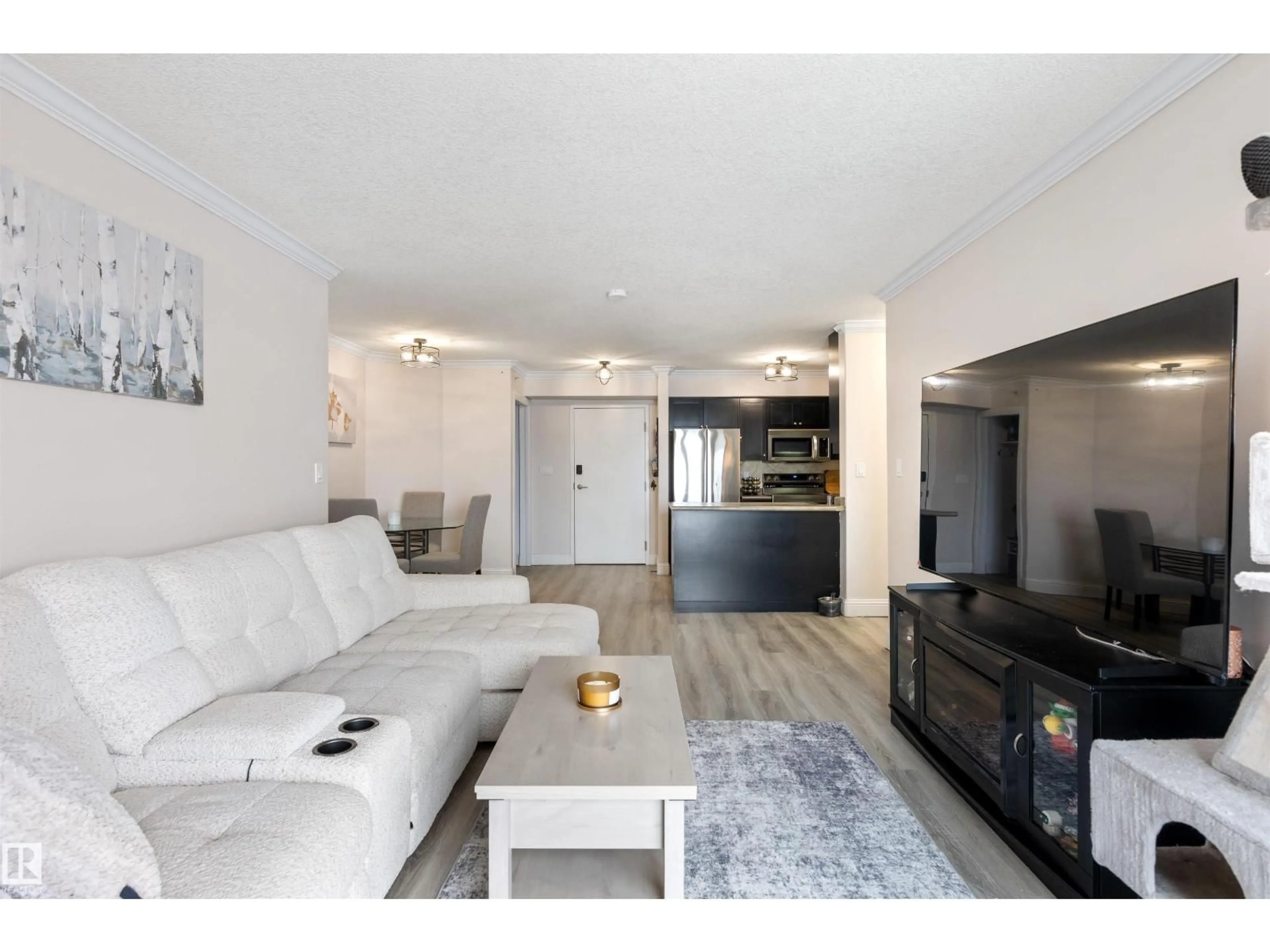 Living room with furniture, wood/laminate floor for #415 - 14608 125 ST NW, Edmonton Alberta T5X0B5