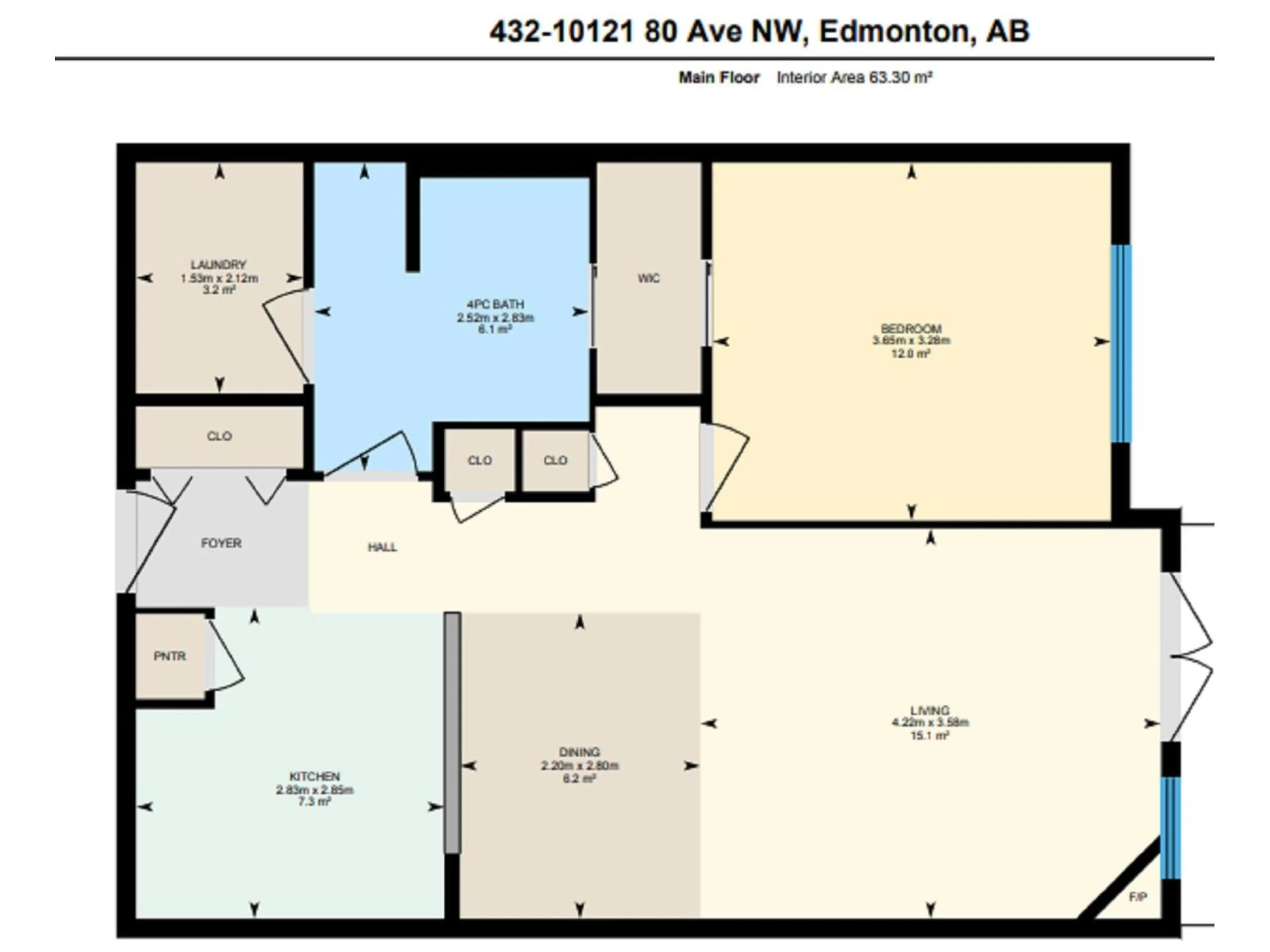 Floor plan for 432 10121 80 AV AV, Edmonton Alberta T6E0B9