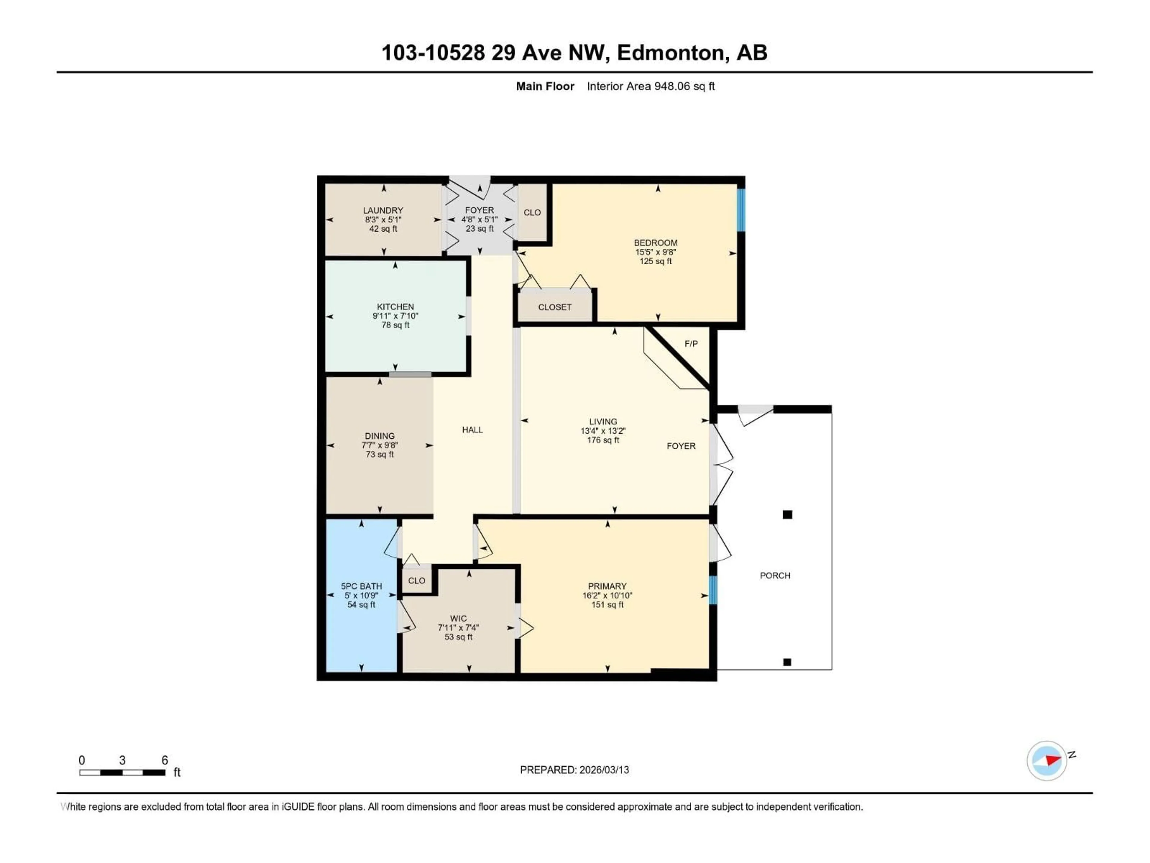 Floor plan for #103 - 10528 29 AV, Edmonton Alberta T6J4J2
