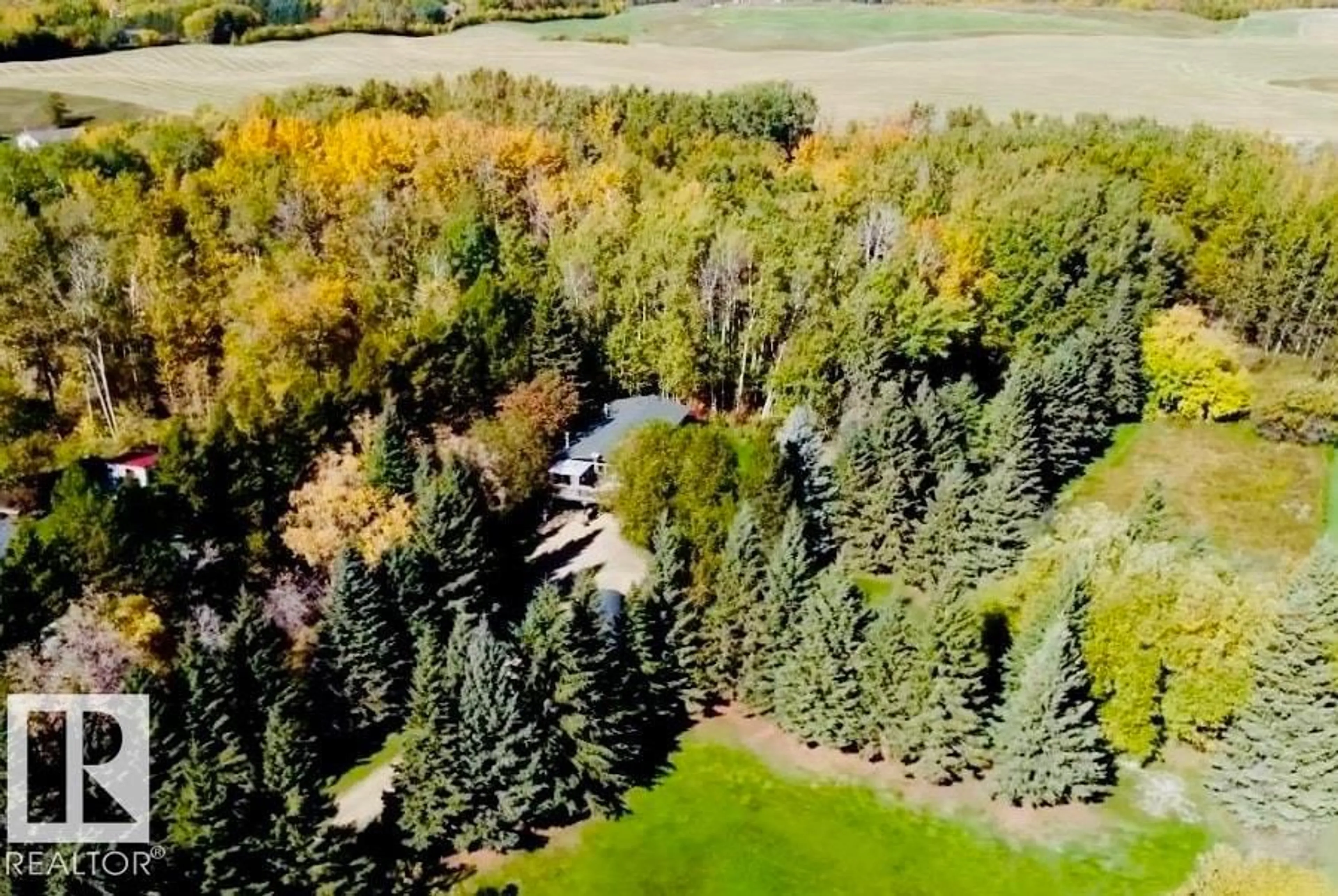 A pic from outside/outdoor area/front of a property/back of a property/a pic from drone, forest/trees view for 53512 - 10 HGHWAY 779, Rural Parkland County Alberta T7Y0A2