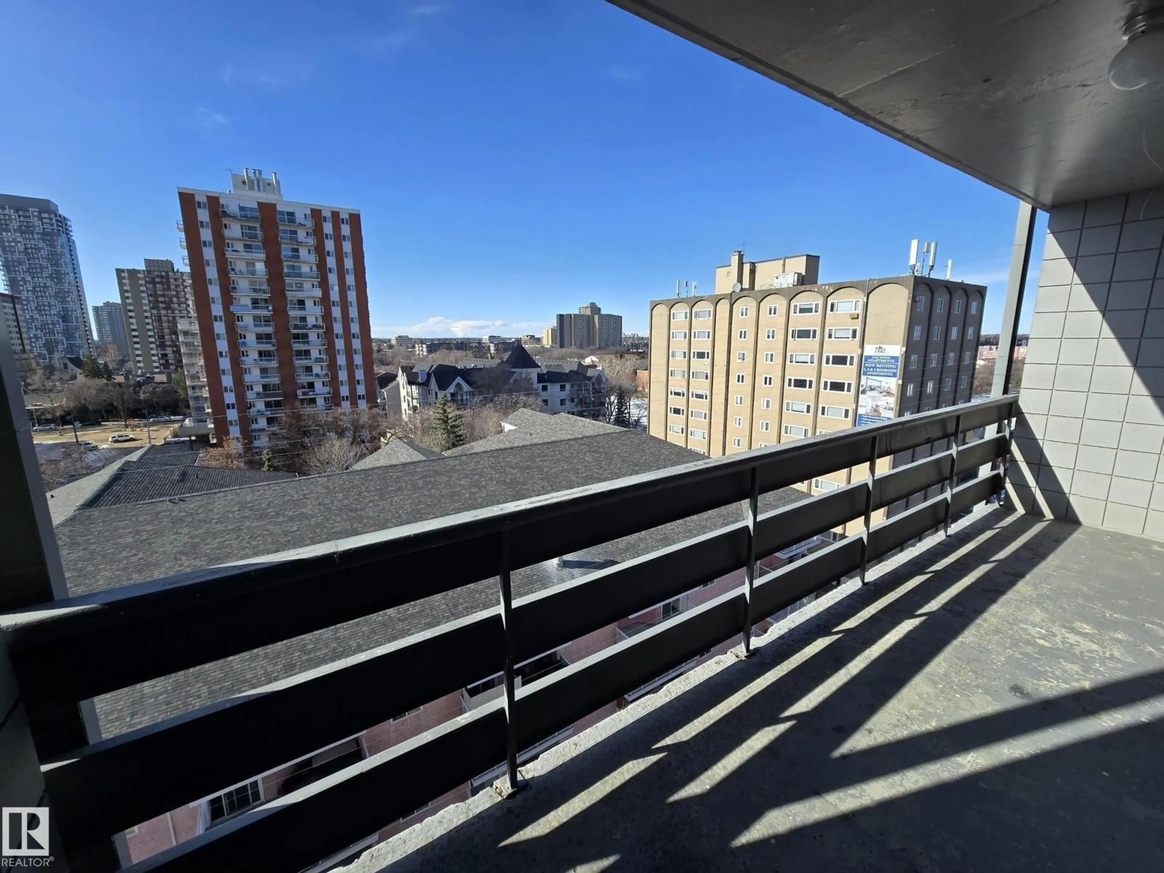 Balcony in the apartment, city buildings view from balcony for 10160 - 1002 116 ST NW, Edmonton Alberta T5K1V9