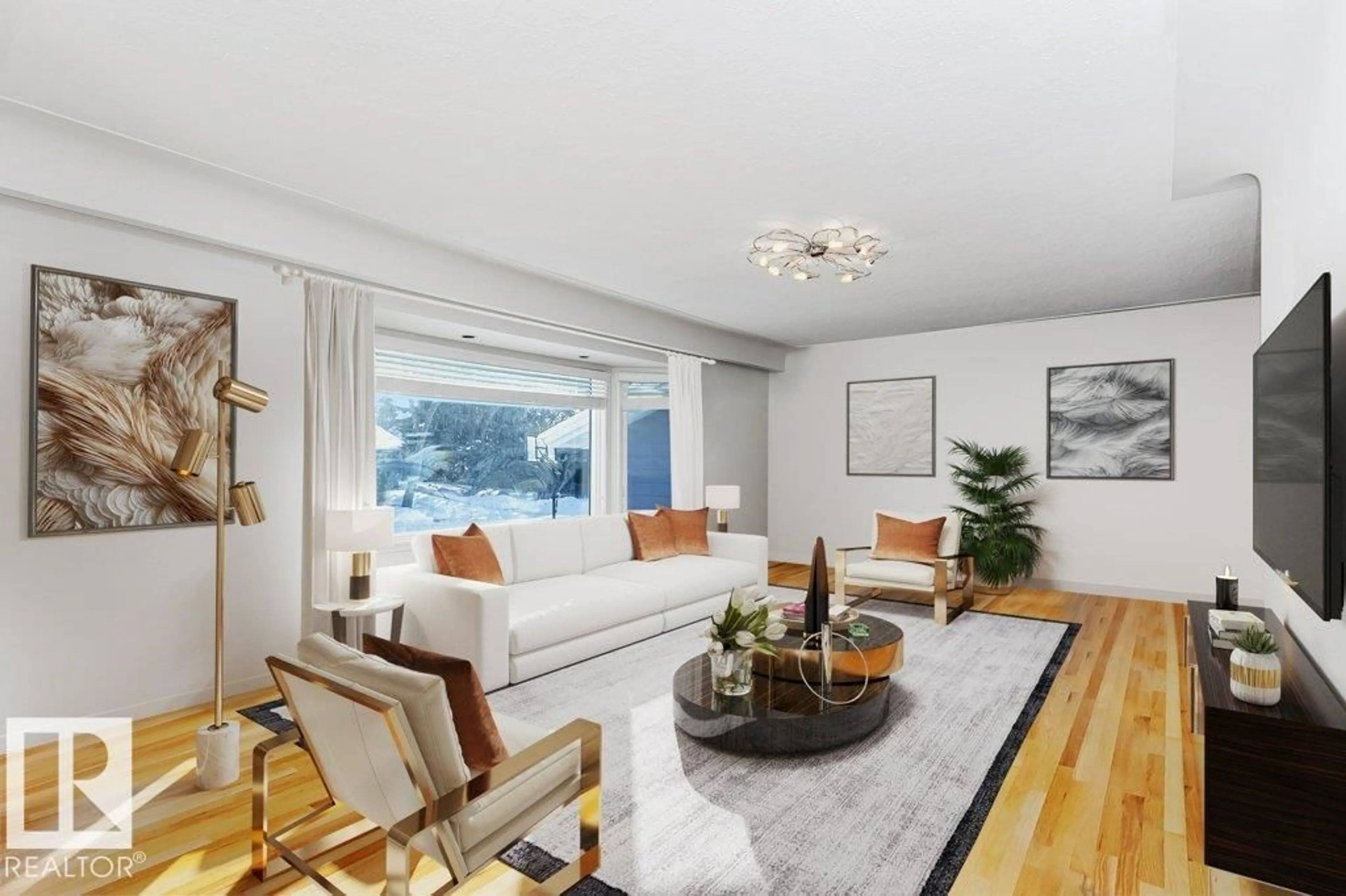 Living room with furniture, wood/laminate floor for 9728 141 ST, Edmonton Alberta T5N2R2