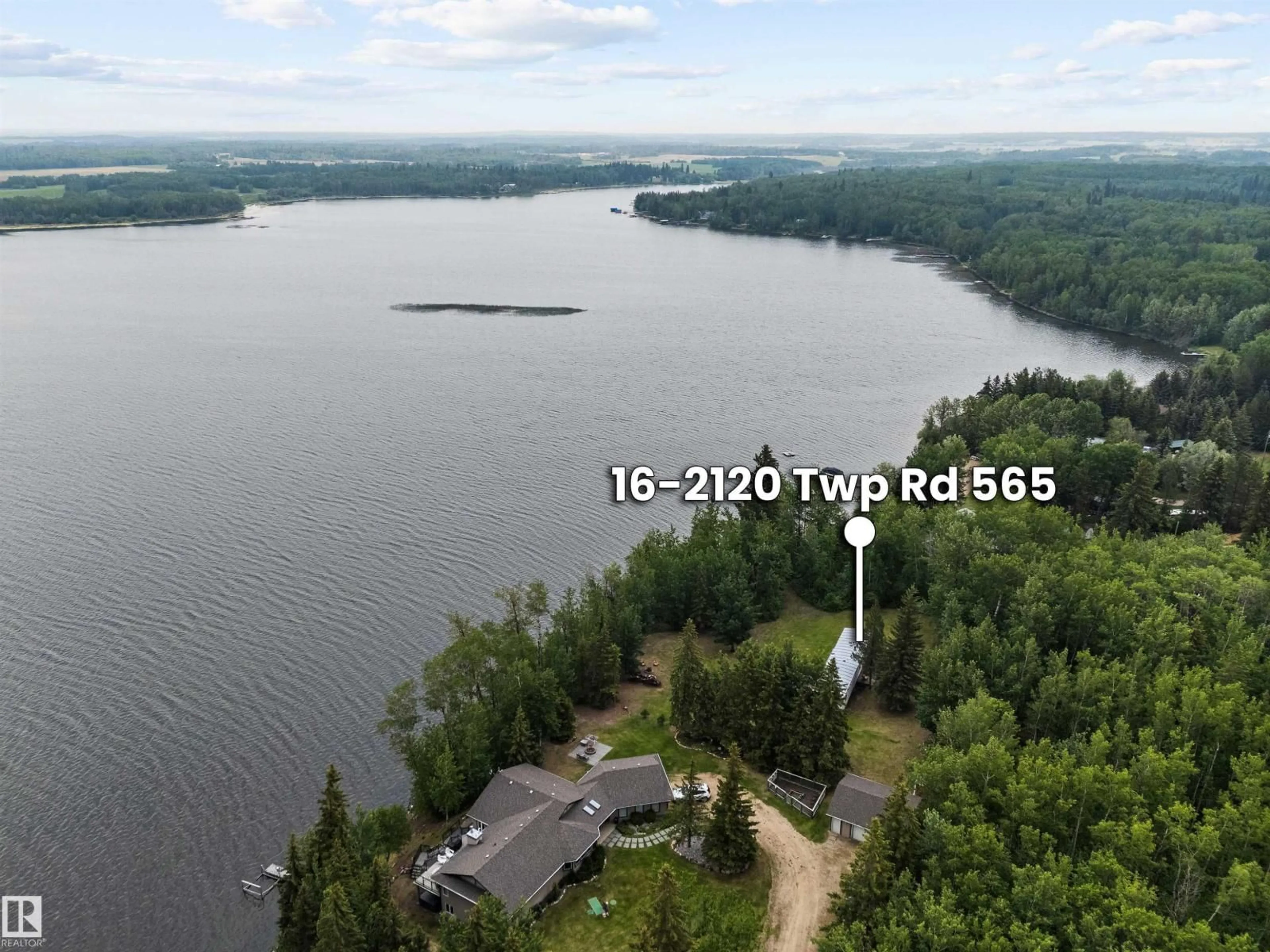 A pic from outside/outdoor area/front of a property/back of a property/a pic from drone, water/lake/river/ocean view for 16 TWP ROAD 565 TWP, Rural Lac Ste. Anne County Alberta T0E1V0