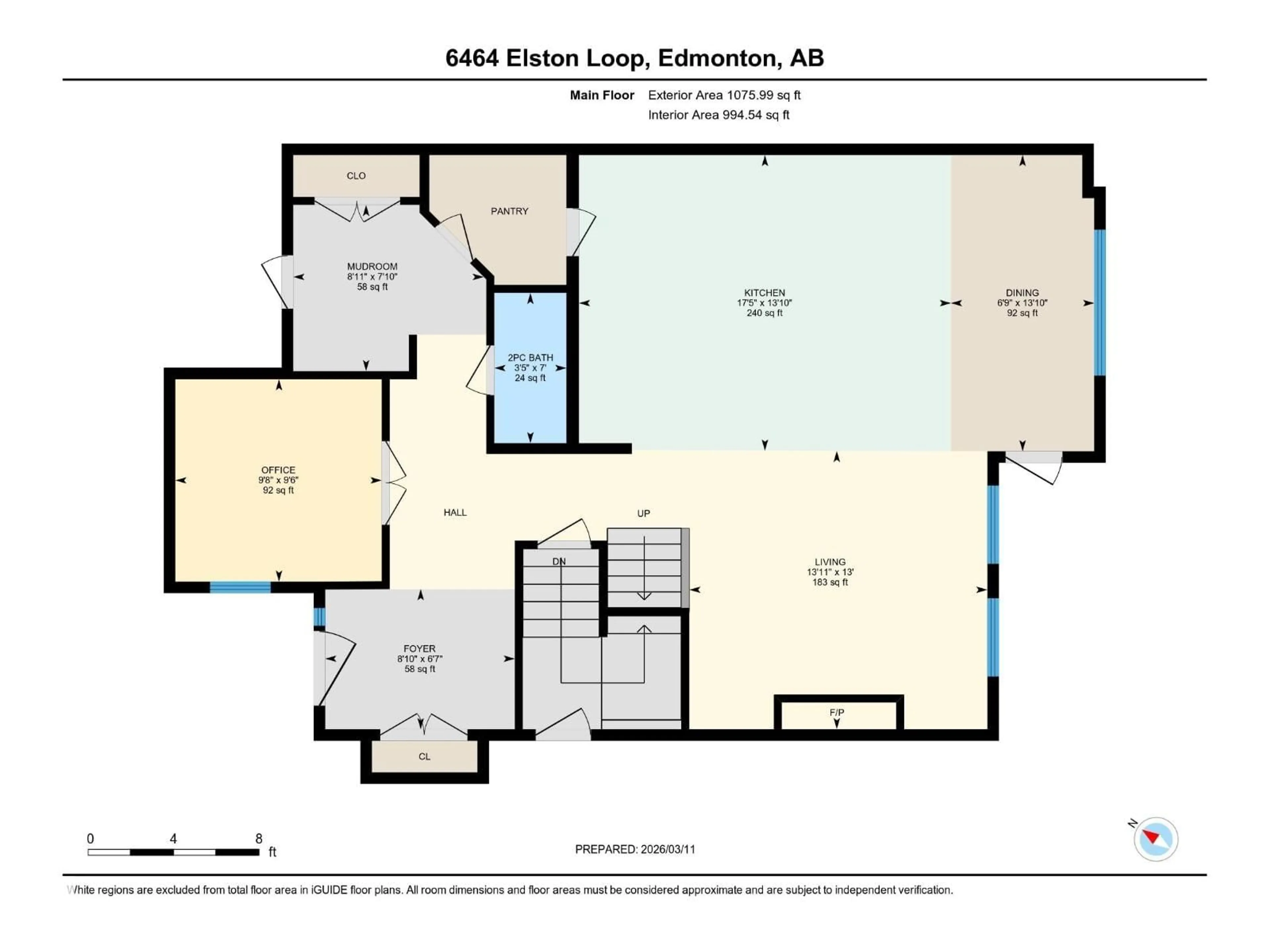 Floor plan for NW - 6464 ELSTON LO, Edmonton Alberta T6M0V9