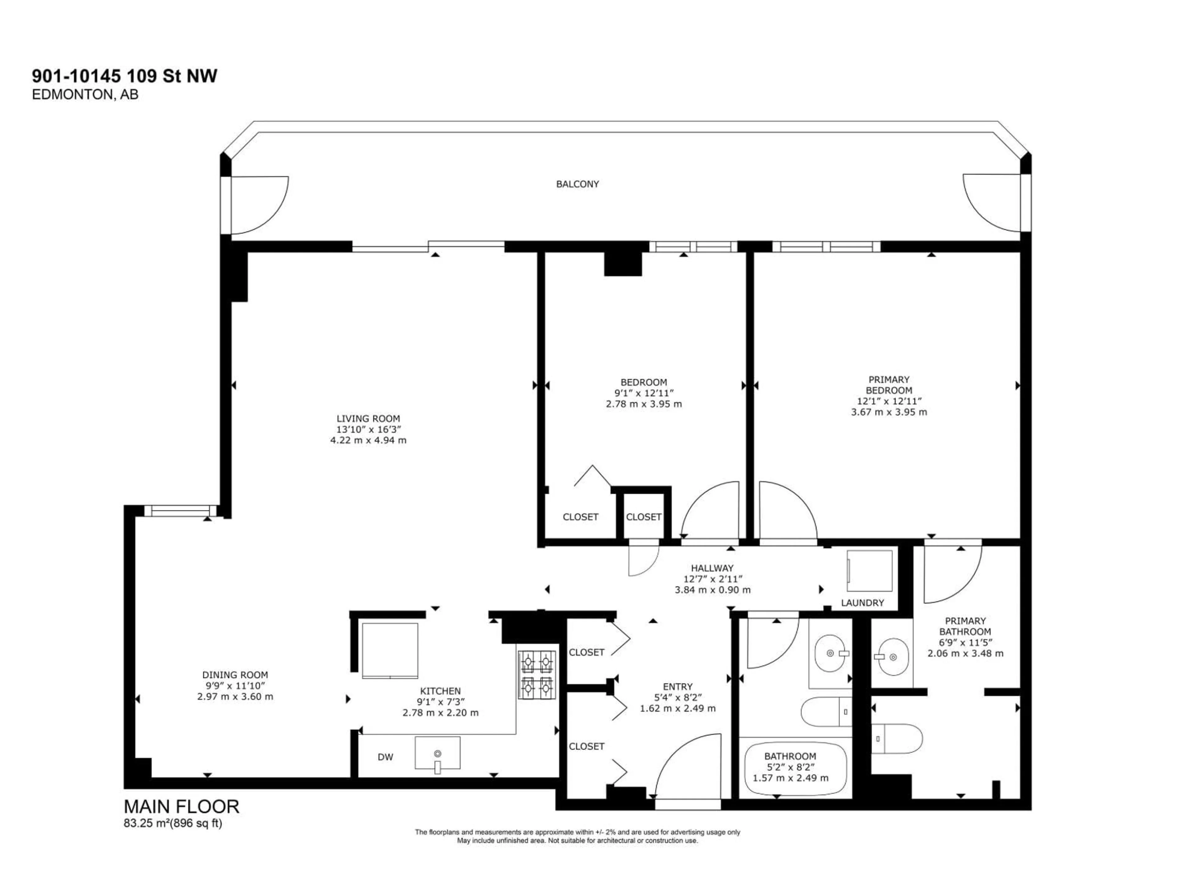 Floor plan for 901 - 10145 109 ST, Edmonton Alberta T5J3M5