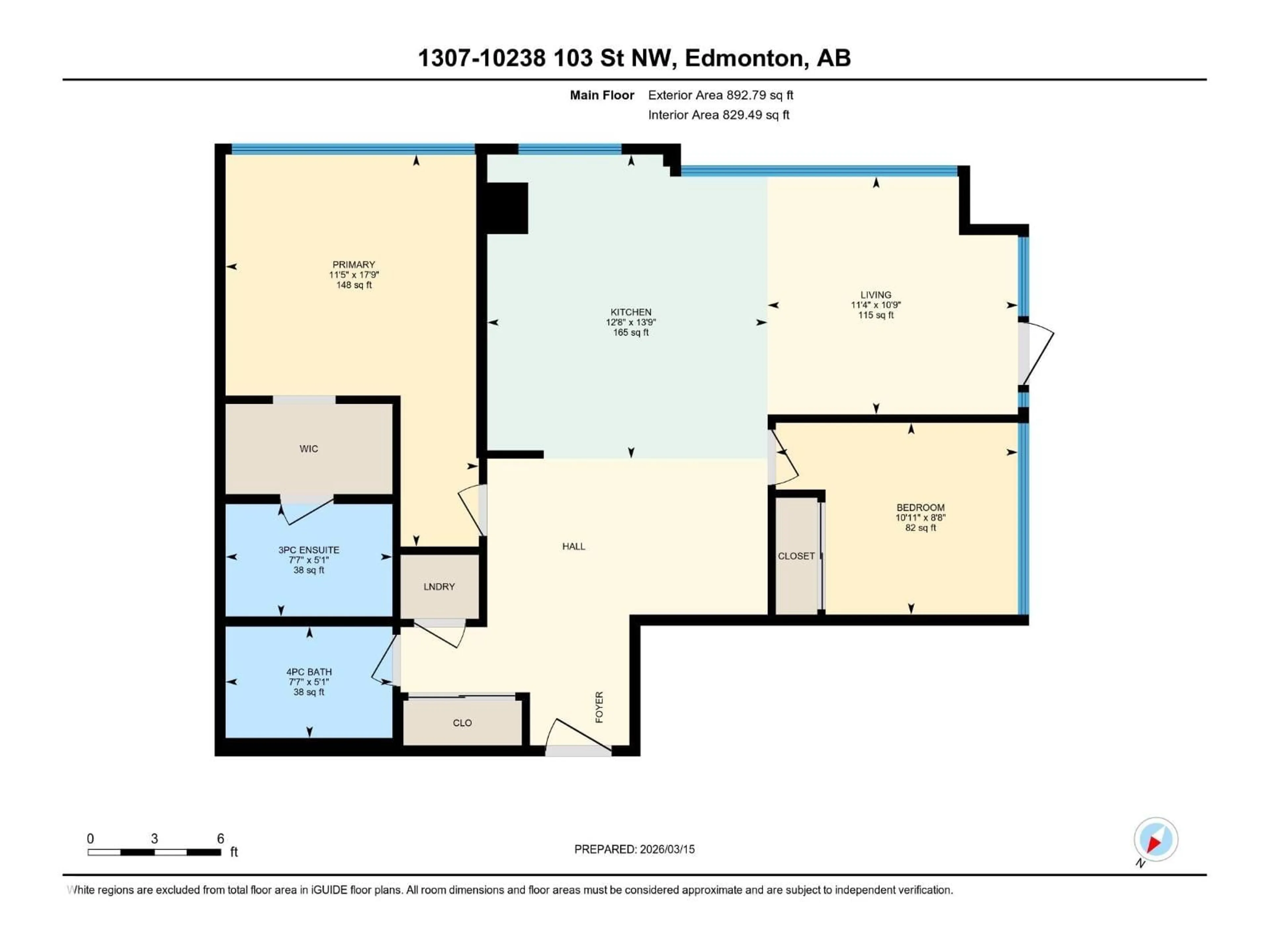 Floor plan for 10238 - 1307 103 ST, Edmonton Alberta T5J0G6