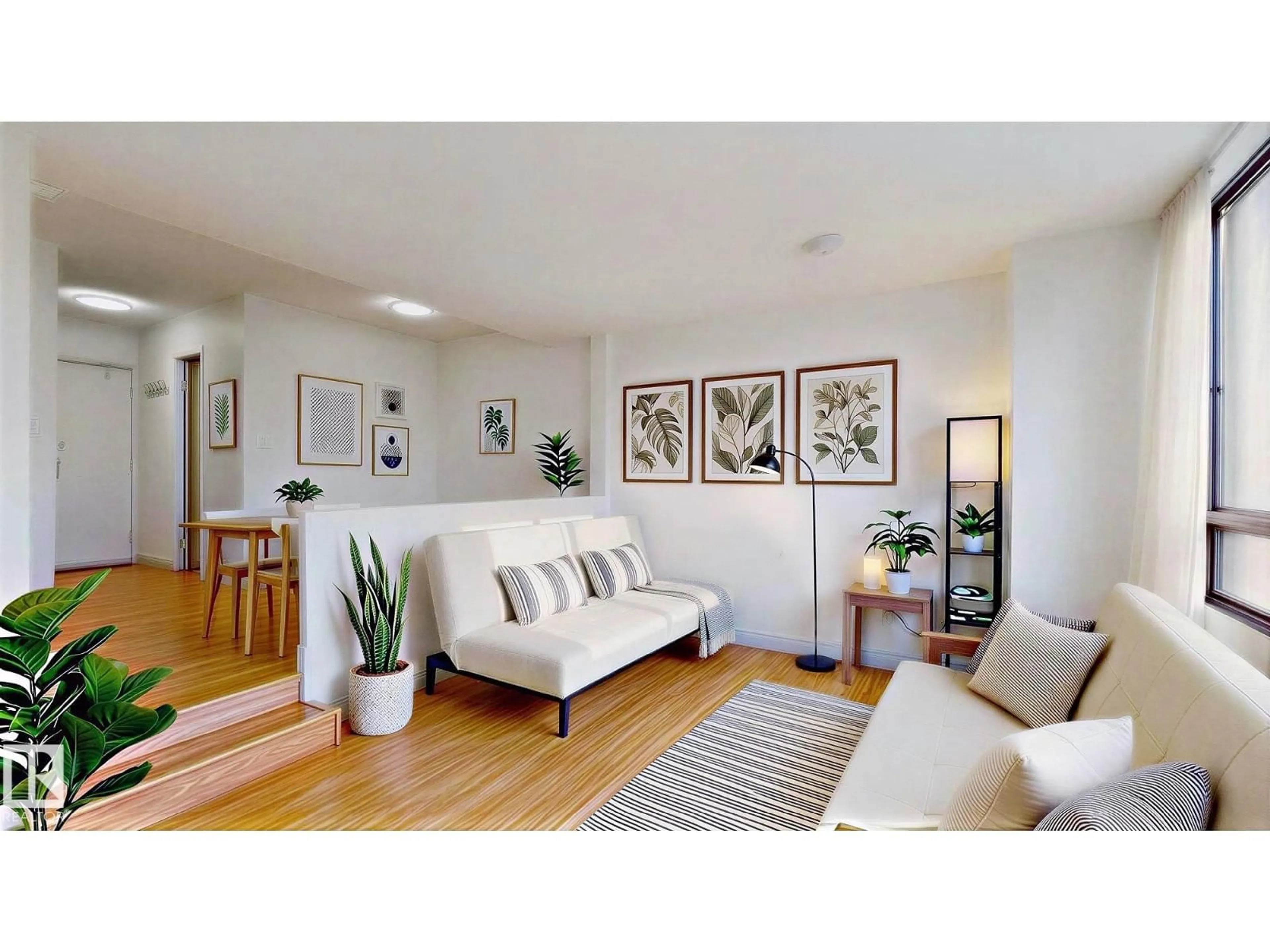 Living room with furniture, wood/laminate floor for #417 - 10160 114 ST, Edmonton Alberta T5K2L2